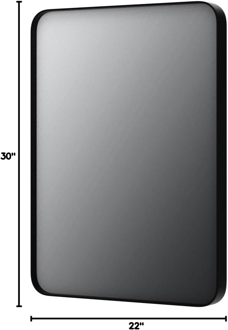 LOAAO Black Metal Framed Bathroom Mirror for Wall, 22X30 Inch Rounded Rectangle Mirror, Matte Black Bathroom Vanity Mirror Farmhouse, Anti-Rust, Tempered Glass, Hangs Horizontally or Vertically
