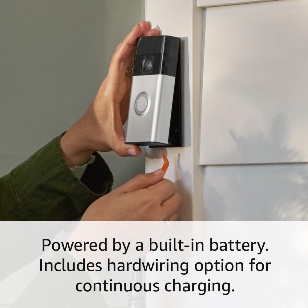 Ring Battery Doorbell | Home or business security with Head-to-Toe Video, Live View with Two-Way Talk, and Motion Detection & Alerts (newest model), Satin Nickel