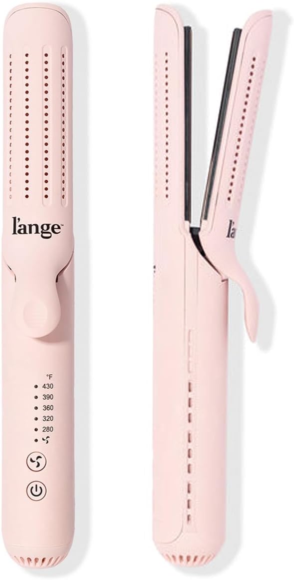 L'ANGE HAIR Le Duo Grande 360° Airflow Styler | 2-in-1 Curling Wand & Titanium Flat Iron Professional Hair Straightener and Curler with Cooling Air Vents to Lock in Style | Adjustable Temp (Blush)