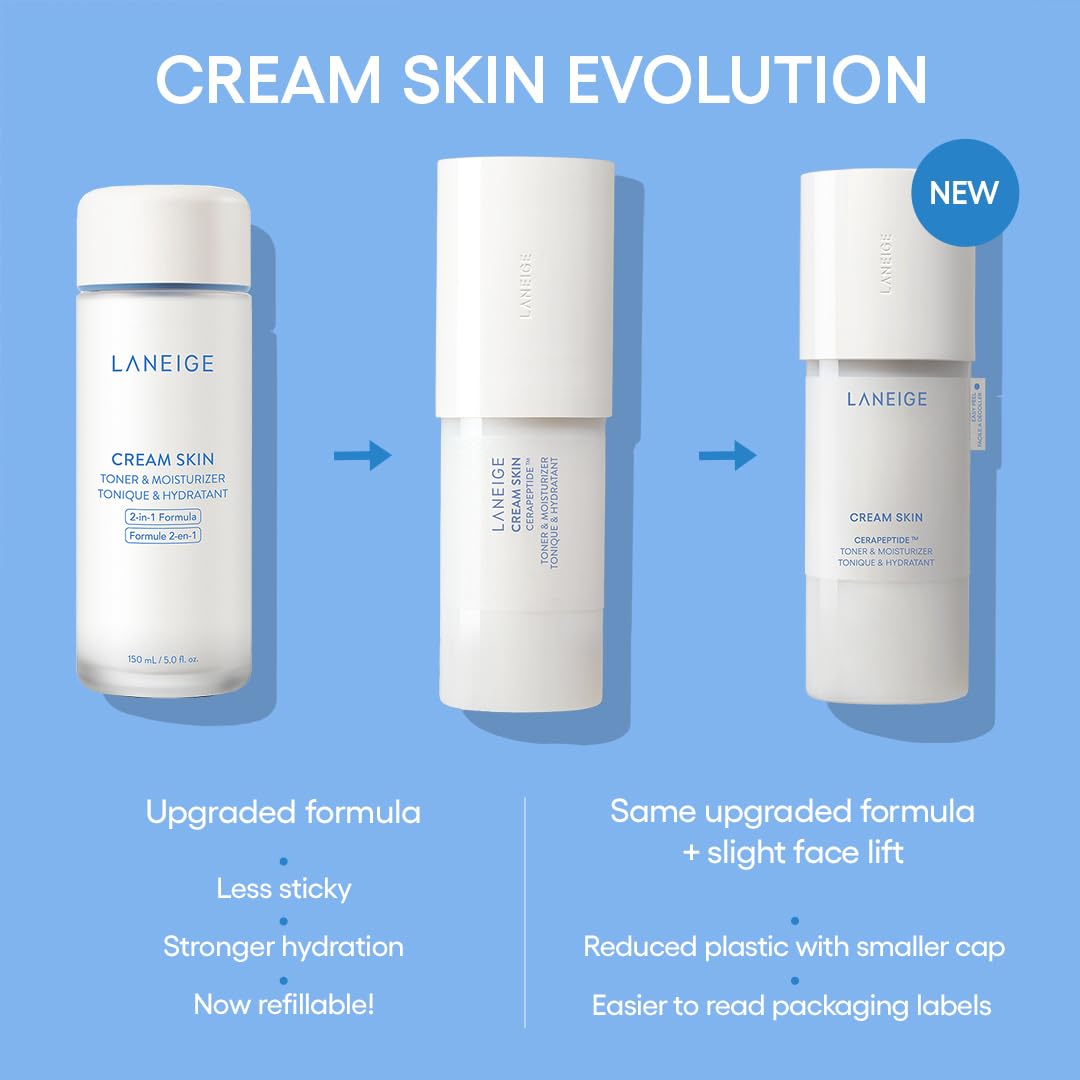 LANEIGE Cream Skin Refillable Toner & Moisturizer with Ceramides and Peptides: Korean Milky Toner, Amino Acid, Nourish, Hydrate, Barrier-Boosting, Visibly Firm