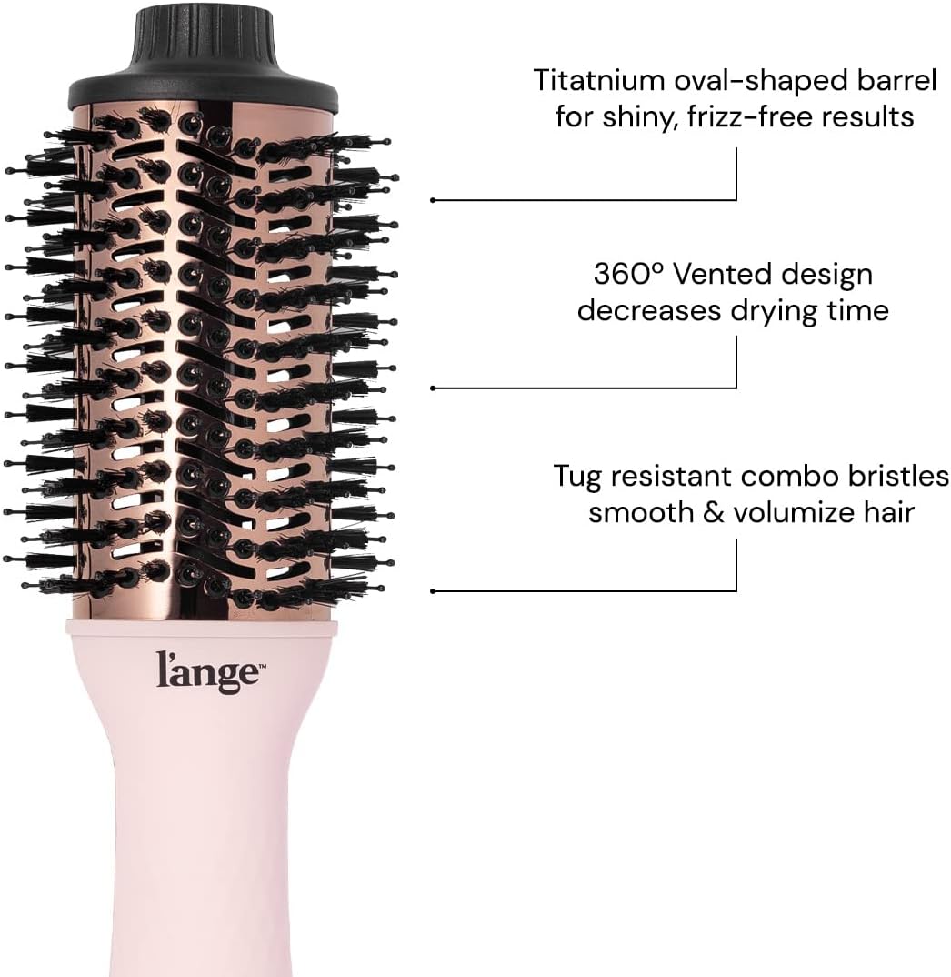 L'ANGE HAIR Le Volume 2-in-1 Titanium Blow Dryer Brush | Hot Air Brush in One with Oval Barrel | Hair Styler for Smooth, Frizz-Free Results for All Hair Types (Blush - 60 mm)