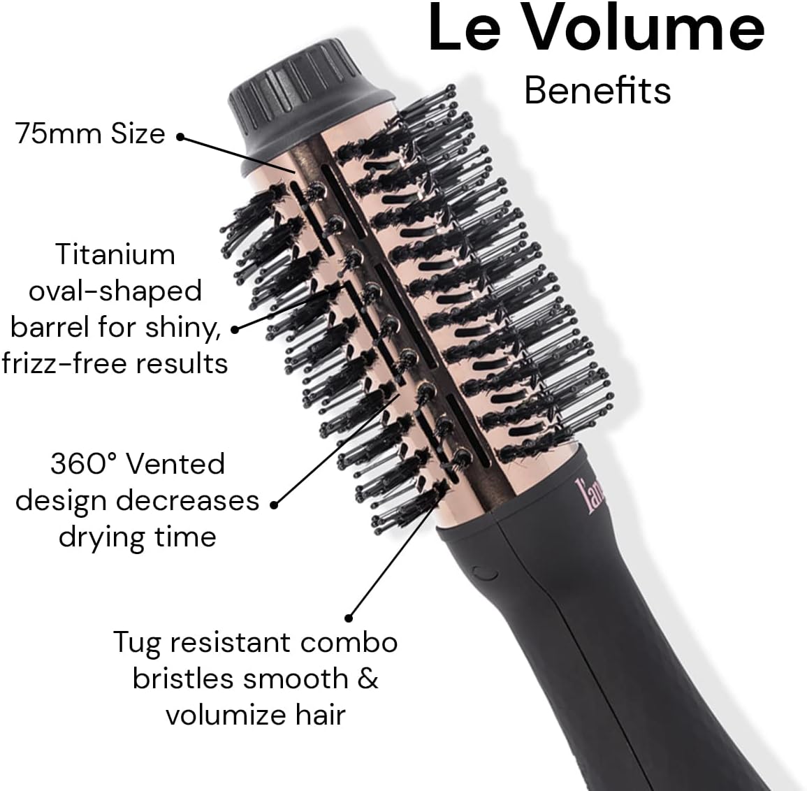 L'ANGE HAIR Le Volume 2-in-1 Titanium Blow Dryer Brush | Hot Air Brush in One with Oval Barrel | Hair Styler for Smooth, Frizz-Free Results for All Hair Types (Blush - 60 mm)