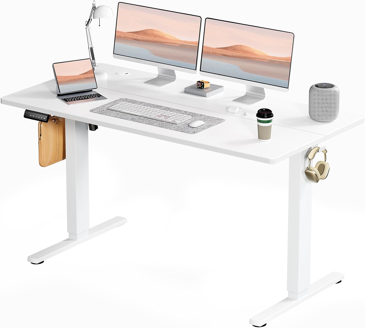 SMUG Standing Desk, Adjustable Height Electric Sit Stand Up Down Computer Table, 40x24 Inch Ergonomic Rising Desks for Work Office Home, Modern Lift Motorized Gaming Desktop Workstation, White