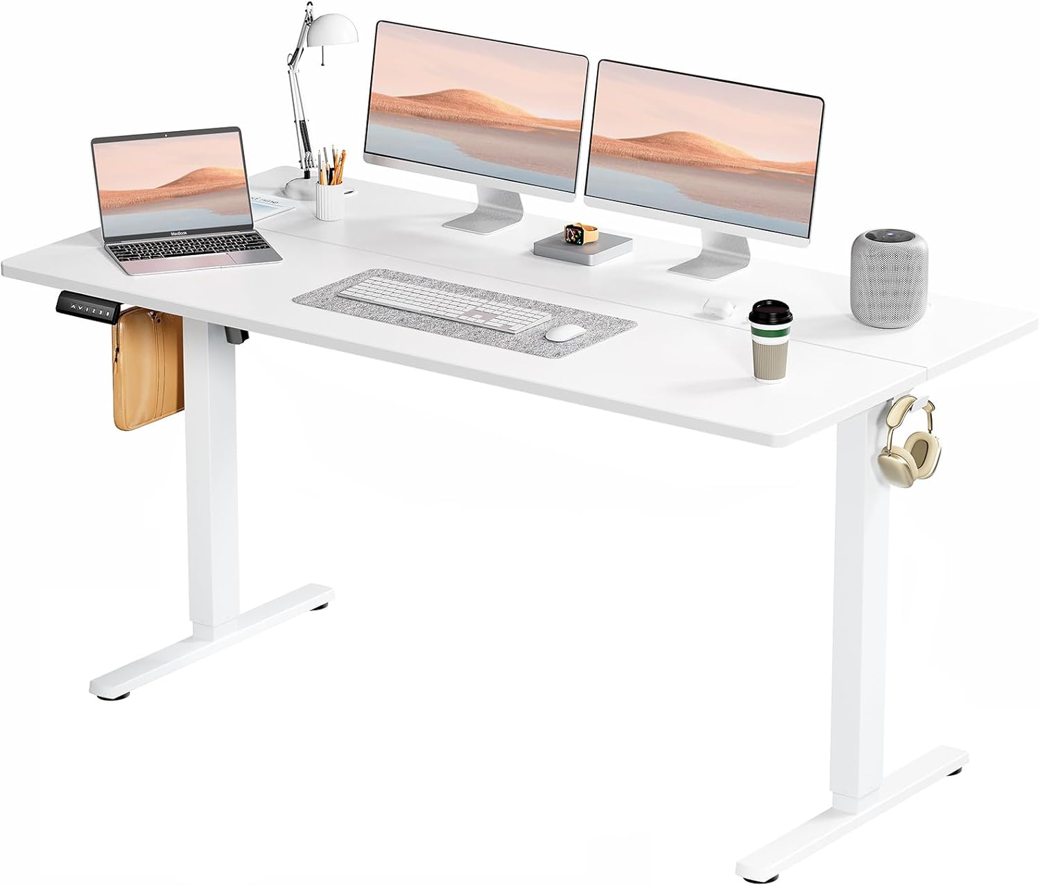 SMUG Standing Desk, Adjustable Height Electric Sit Stand Up Down Computer Table, 40x24 Inch Ergonomic Rising Desks for Work Office Home, Modern Lift Motorized Gaming Desktop Workstation, White
