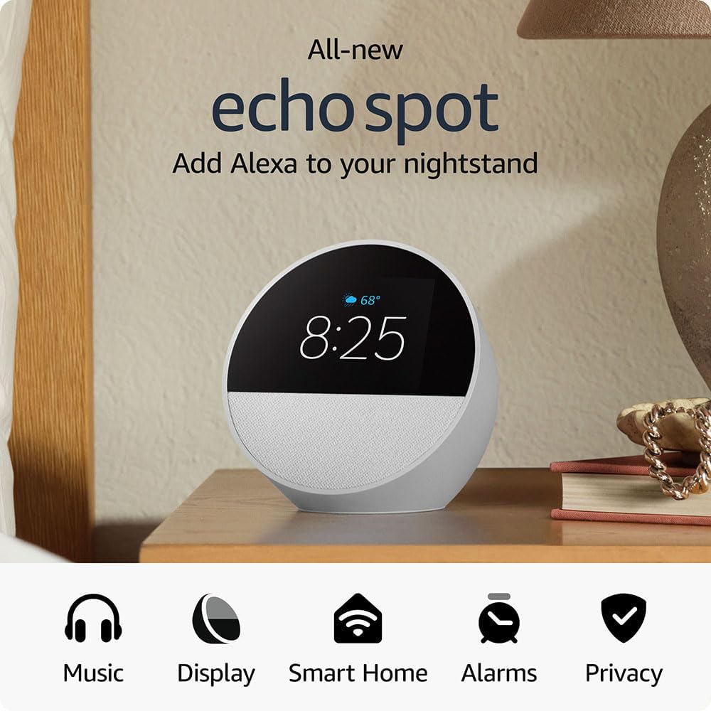 All-new Amazon Echo Spot (2024 release), Smart alarm clock with vibrant sound + Alexa, Ocean Blue