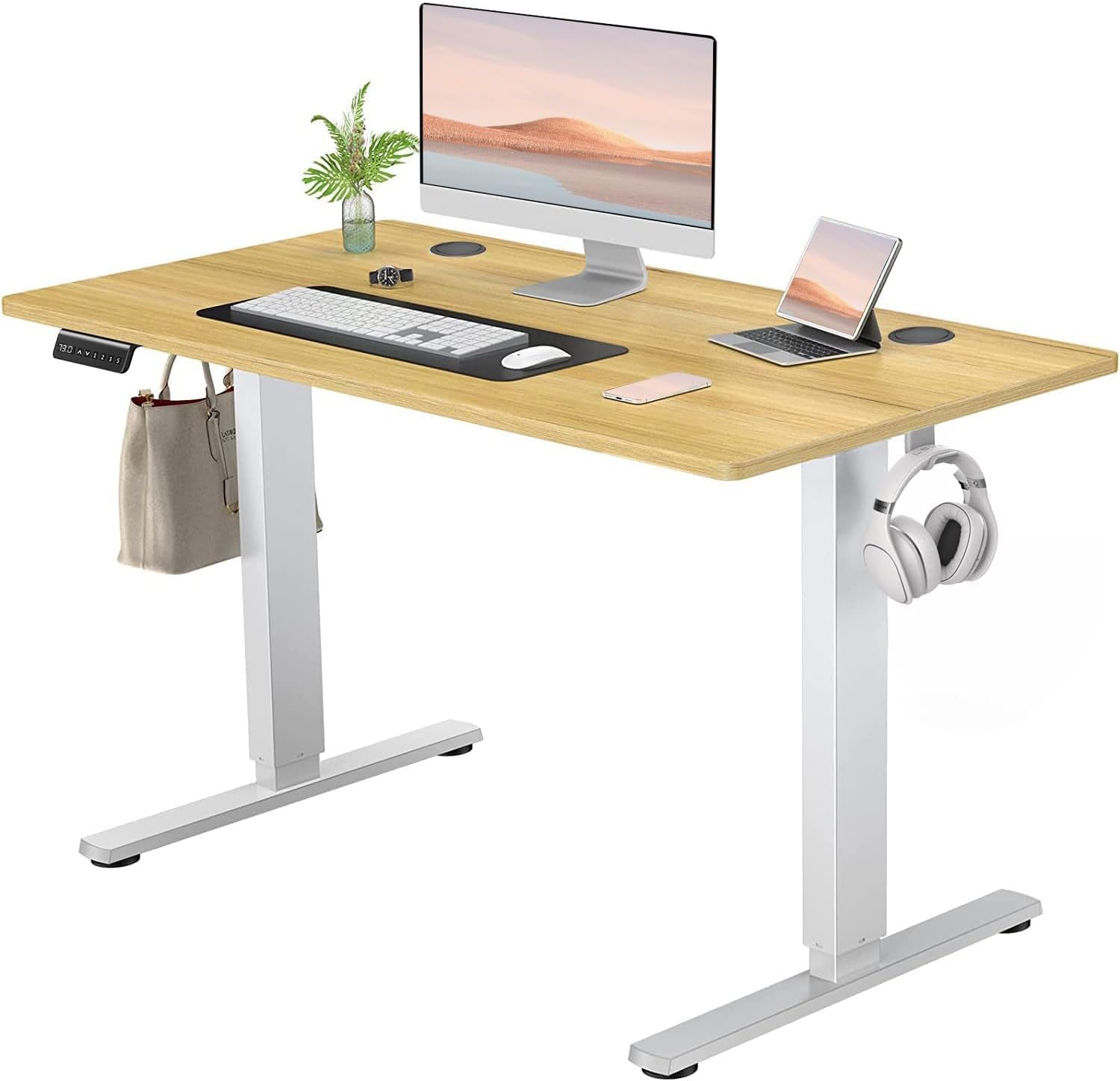 SMUG Standing Desk, Adjustable Height Electric Sit Stand Up Down Computer Table, 40x24 Inch Ergonomic Rising Desks for Work Office Home, Modern Lift Motorized Gaming Desktop Workstation, White
