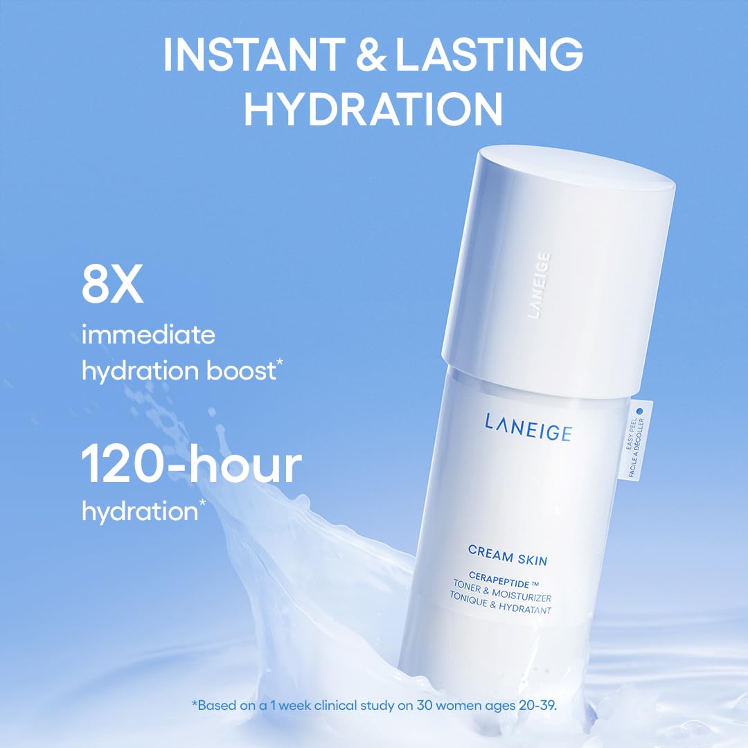 LANEIGE Cream Skin Refillable Toner & Moisturizer with Ceramides and Peptides: Korean Milky Toner, Amino Acid, Nourish, Hydrate, Barrier-Boosting, Visibly Firm