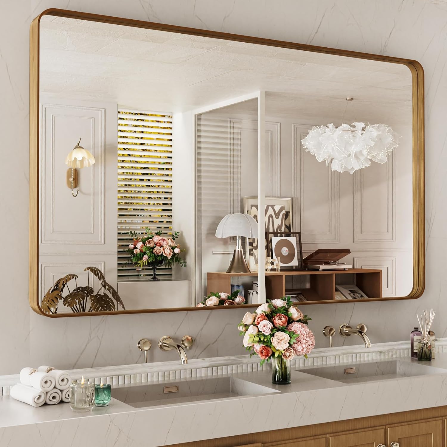 LOAAO Black Metal Framed Bathroom Mirror for Wall, 22X30 Inch Rounded Rectangle Mirror, Matte Black Bathroom Vanity Mirror Farmhouse, Anti-Rust, Tempered Glass, Hangs Horizontally or Vertically