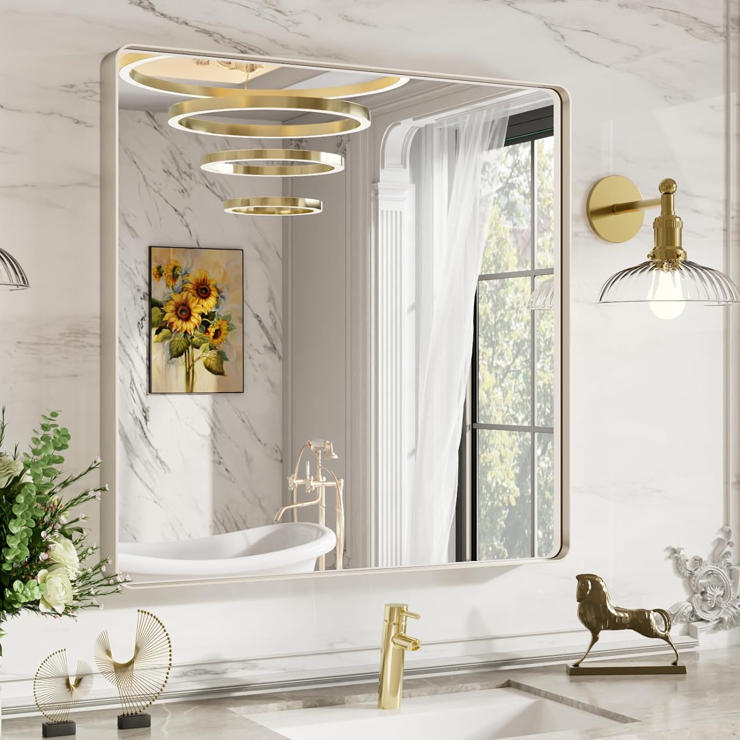 LOAAO Black Metal Framed Bathroom Mirror for Wall, 22X30 Inch Rounded Rectangle Mirror, Matte Black Bathroom Vanity Mirror Farmhouse, Anti-Rust, Tempered Glass, Hangs Horizontally or Vertically