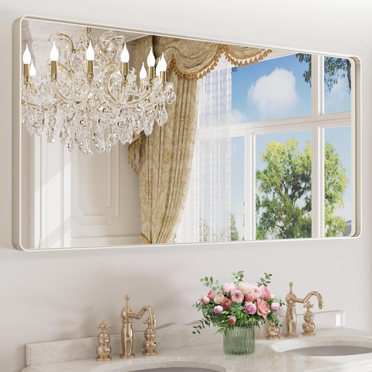 LOAAO Black Metal Framed Bathroom Mirror for Wall, 22X30 Inch Rounded Rectangle Mirror, Matte Black Bathroom Vanity Mirror Farmhouse, Anti-Rust, Tempered Glass, Hangs Horizontally or Vertically