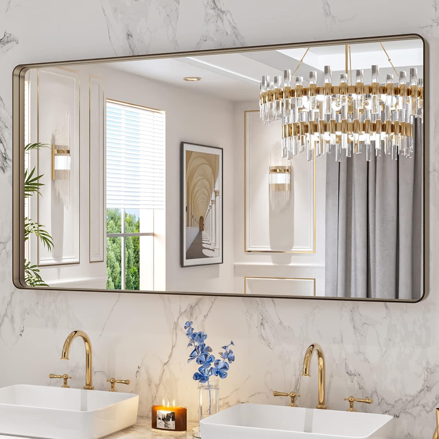 LOAAO Black Metal Framed Bathroom Mirror for Wall, 22X30 Inch Rounded Rectangle Mirror, Matte Black Bathroom Vanity Mirror Farmhouse, Anti-Rust, Tempered Glass, Hangs Horizontally or Vertically