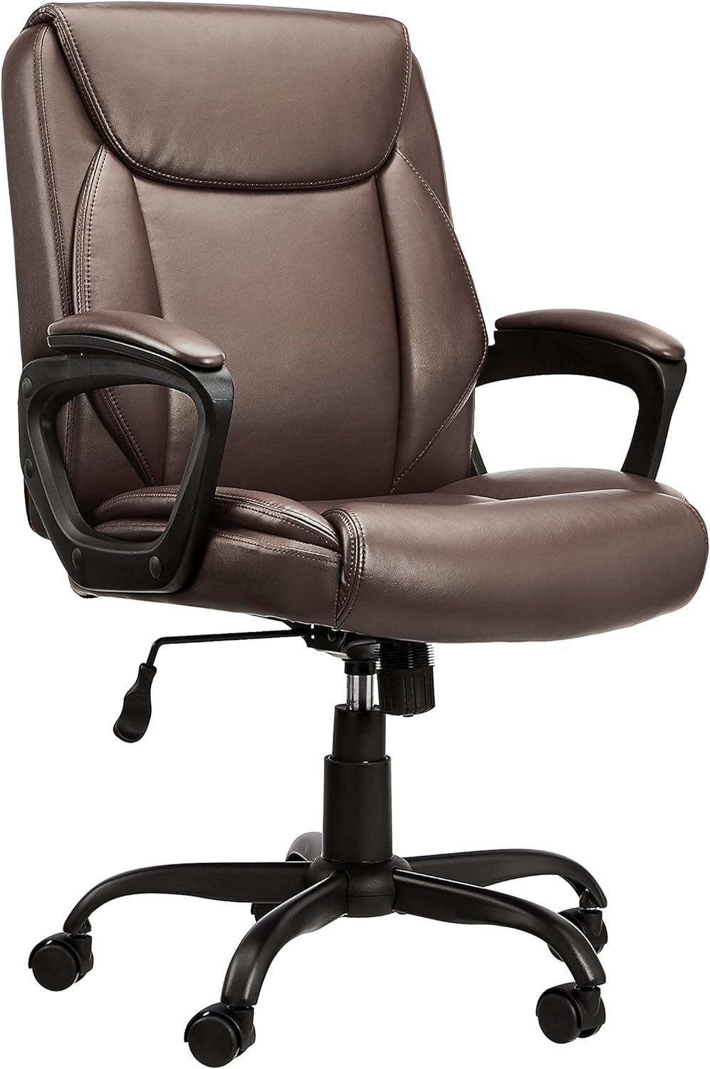 Amazon Basics Office Black Chair | PU Padded | Mid-Back | Armrest | 26"D x 23.75"W x 42"H