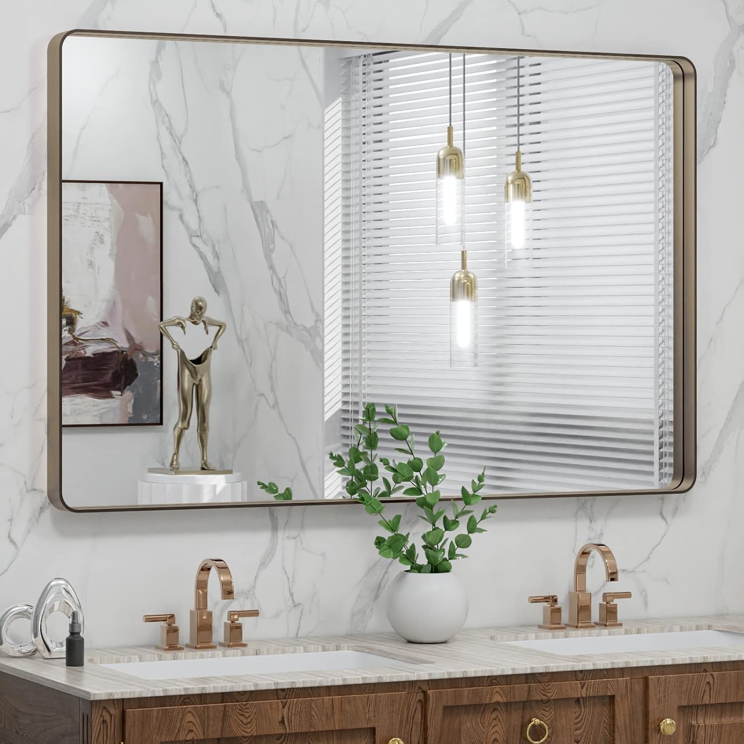 LOAAO Black Metal Framed Bathroom Mirror for Wall, 22X30 Inch Rounded Rectangle Mirror, Matte Black Bathroom Vanity Mirror Farmhouse, Anti-Rust, Tempered Glass, Hangs Horizontally or Vertically