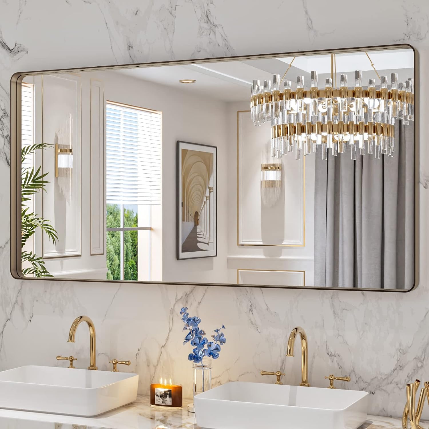 LOAAO Black Metal Framed Bathroom Mirror for Wall, 22X30 Inch Rounded Rectangle Mirror, Matte Black Bathroom Vanity Mirror Farmhouse, Anti-Rust, Tempered Glass, Hangs Horizontally or Vertically