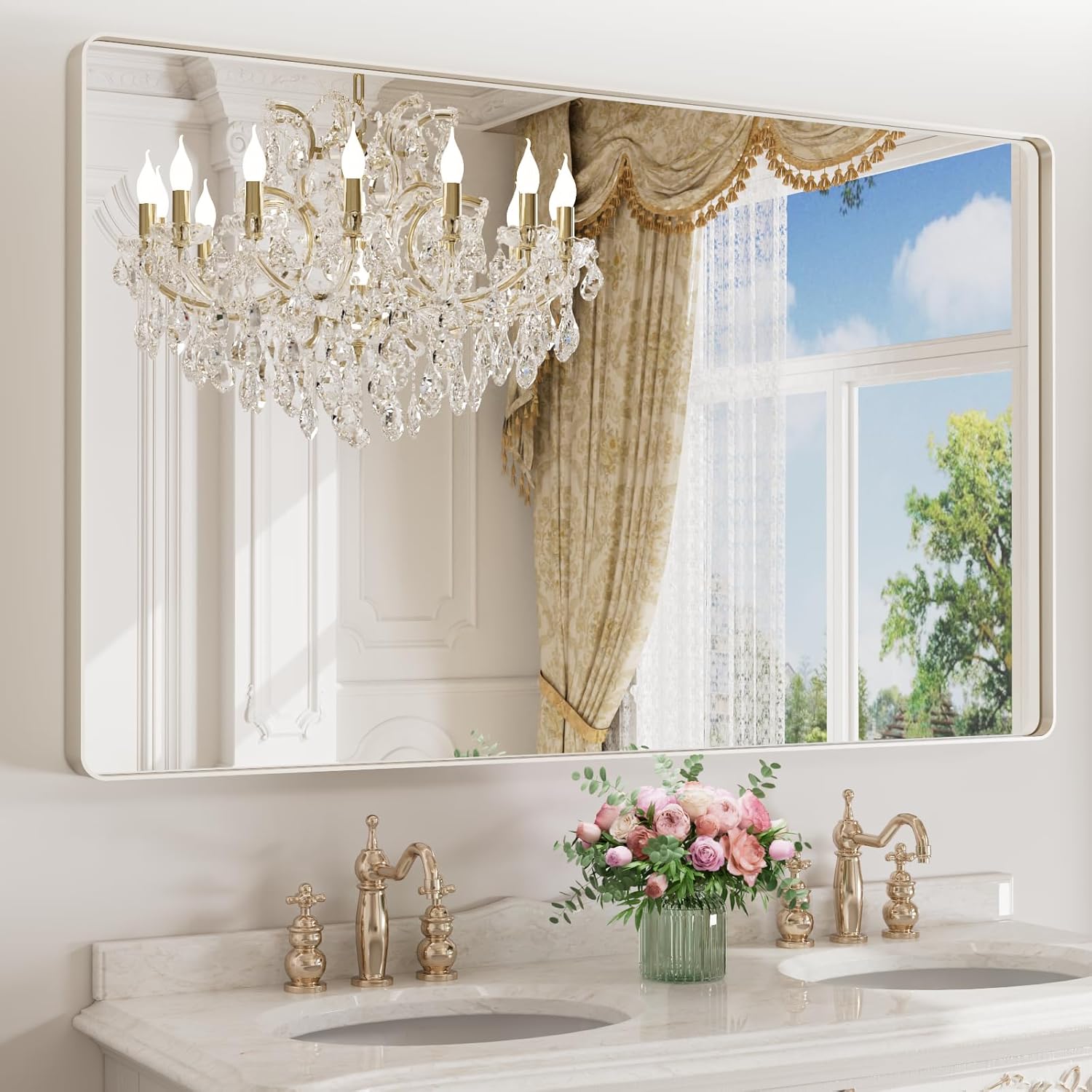 LOAAO Black Metal Framed Bathroom Mirror for Wall, 22X30 Inch Rounded Rectangle Mirror, Matte Black Bathroom Vanity Mirror Farmhouse, Anti-Rust, Tempered Glass, Hangs Horizontally or Vertically