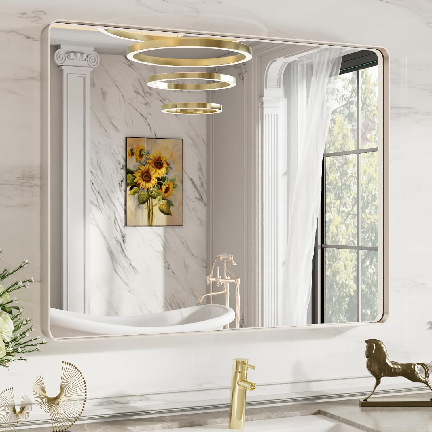 LOAAO Black Metal Framed Bathroom Mirror for Wall, 22X30 Inch Rounded Rectangle Mirror, Matte Black Bathroom Vanity Mirror Farmhouse, Anti-Rust, Tempered Glass, Hangs Horizontally or Vertically