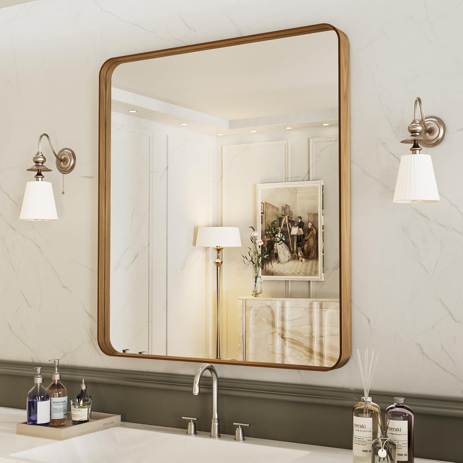 LOAAO Black Metal Framed Bathroom Mirror for Wall, 22X30 Inch Rounded Rectangle Mirror, Matte Black Bathroom Vanity Mirror Farmhouse, Anti-Rust, Tempered Glass, Hangs Horizontally or Vertically
