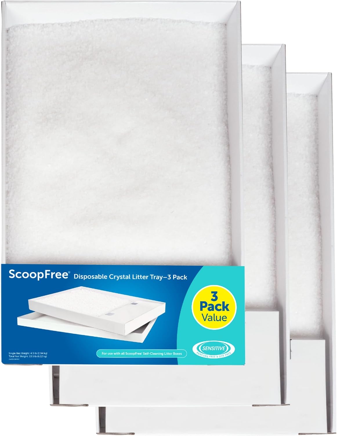 PetSafe ScoopFree Crystal Cat Litter Tray Refills – Fresh Scent, 3-Pack – Disposable Tray – Includes Leak Protection & Low Tracking Litter – Absorbs Odors On Contact