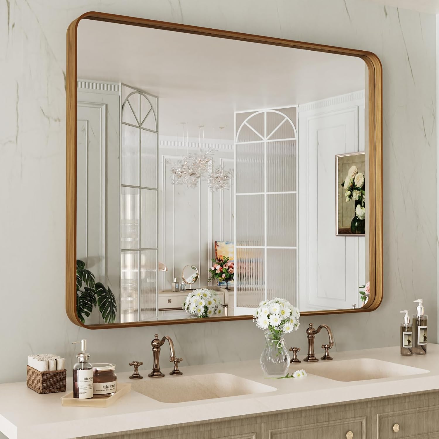 LOAAO Black Metal Framed Bathroom Mirror for Wall, 22X30 Inch Rounded Rectangle Mirror, Matte Black Bathroom Vanity Mirror Farmhouse, Anti-Rust, Tempered Glass, Hangs Horizontally or Vertically