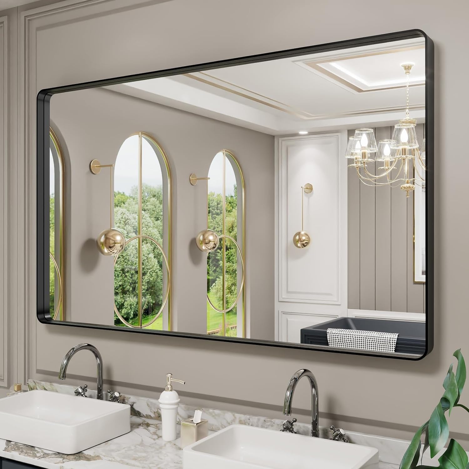 LOAAO Black Metal Framed Bathroom Mirror for Wall, 22X30 Inch Rounded Rectangle Mirror, Matte Black Bathroom Vanity Mirror Farmhouse, Anti-Rust, Tempered Glass, Hangs Horizontally or Vertically