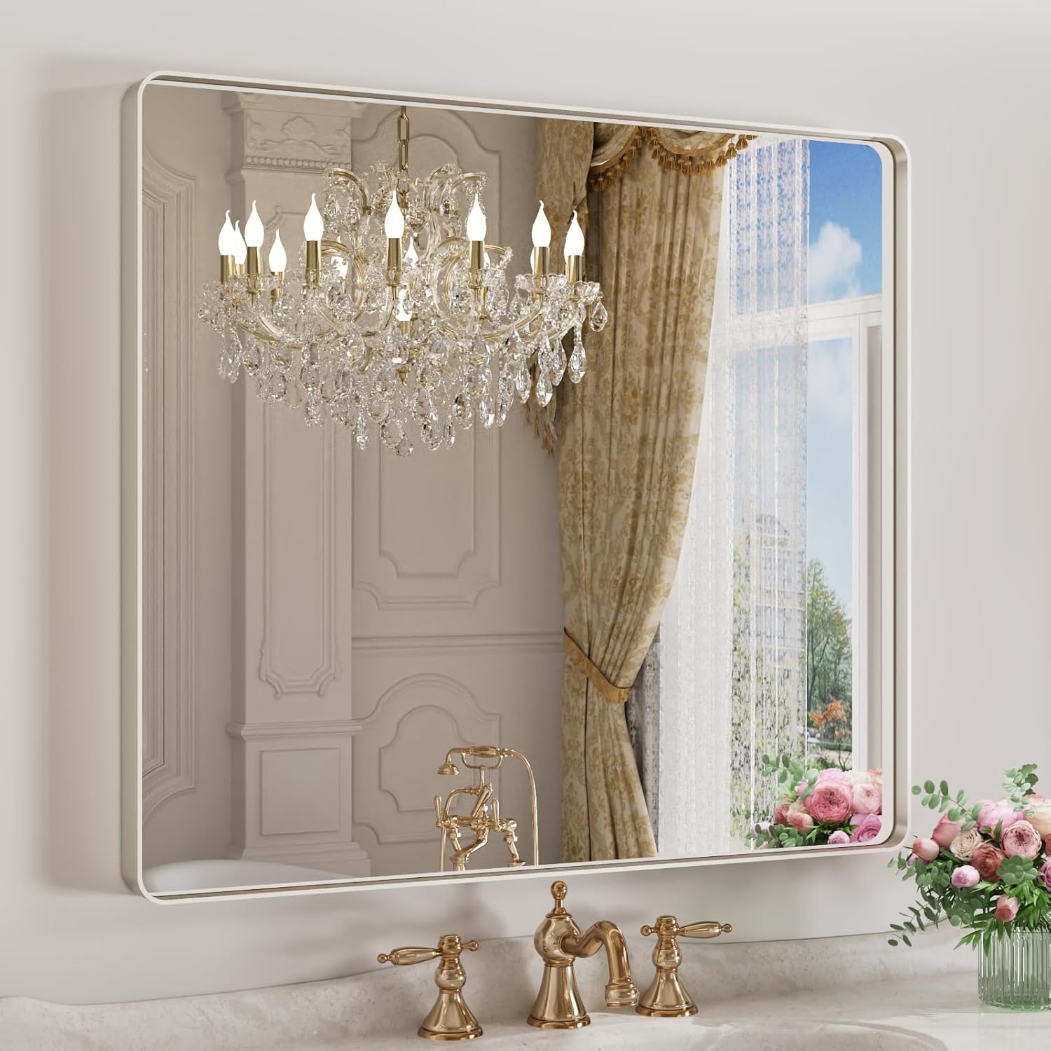 LOAAO Black Metal Framed Bathroom Mirror for Wall, 22X30 Inch Rounded Rectangle Mirror, Matte Black Bathroom Vanity Mirror Farmhouse, Anti-Rust, Tempered Glass, Hangs Horizontally or Vertically