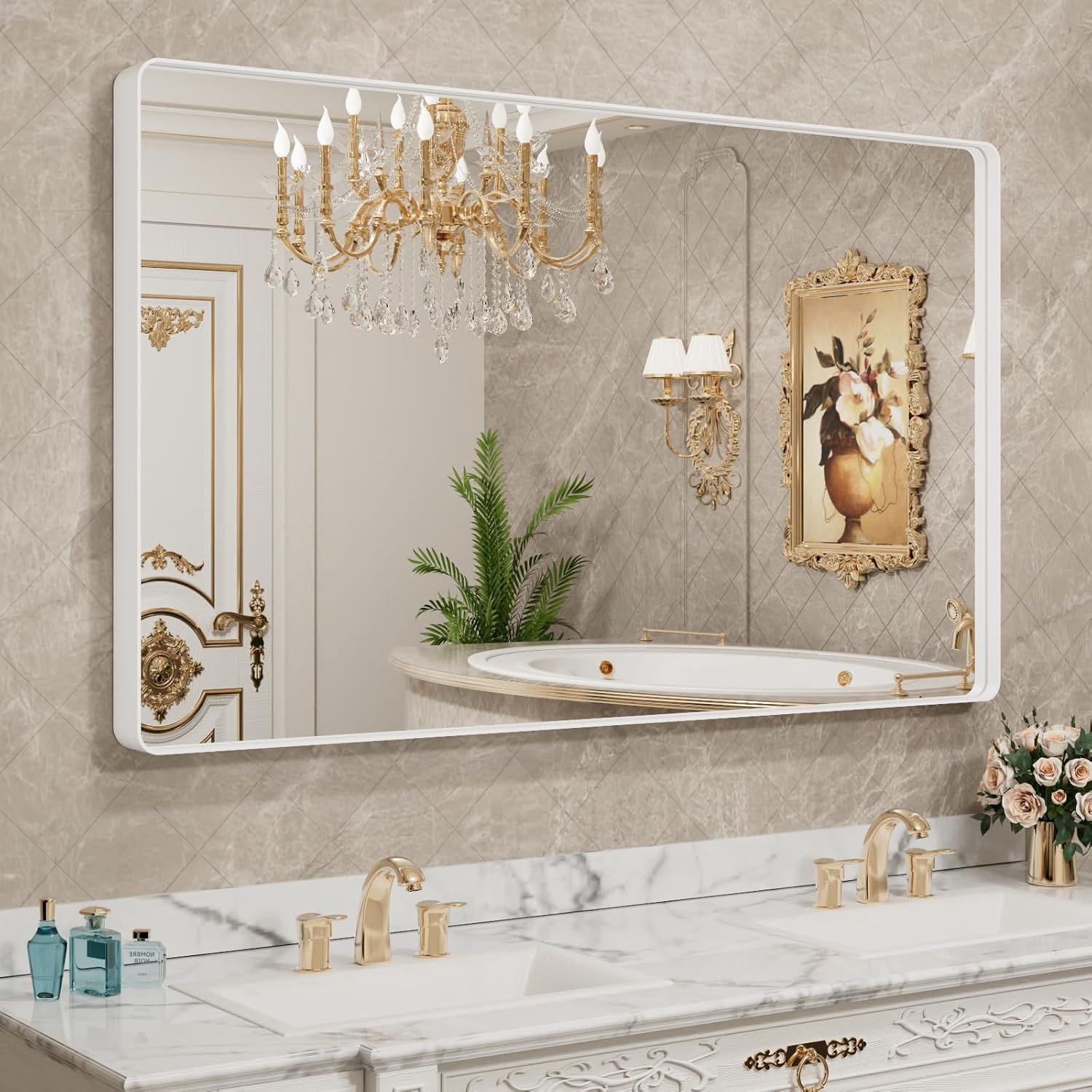 LOAAO Black Metal Framed Bathroom Mirror for Wall, 22X30 Inch Rounded Rectangle Mirror, Matte Black Bathroom Vanity Mirror Farmhouse, Anti-Rust, Tempered Glass, Hangs Horizontally or Vertically