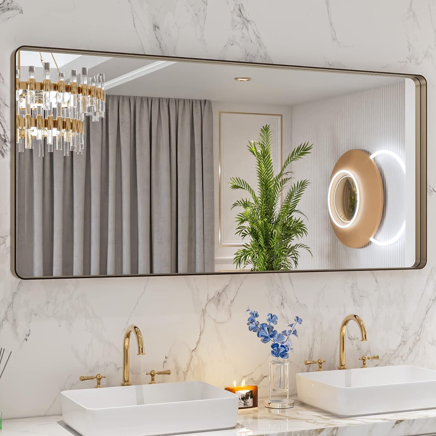 LOAAO Black Metal Framed Bathroom Mirror for Wall, 22X30 Inch Rounded Rectangle Mirror, Matte Black Bathroom Vanity Mirror Farmhouse, Anti-Rust, Tempered Glass, Hangs Horizontally or Vertically