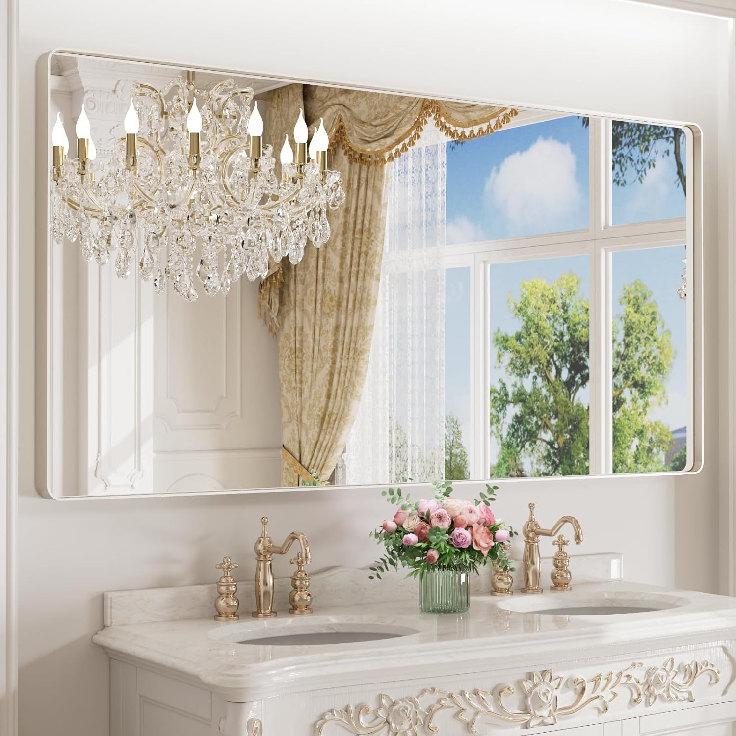 LOAAO Black Metal Framed Bathroom Mirror for Wall, 22X30 Inch Rounded Rectangle Mirror, Matte Black Bathroom Vanity Mirror Farmhouse, Anti-Rust, Tempered Glass, Hangs Horizontally or Vertically