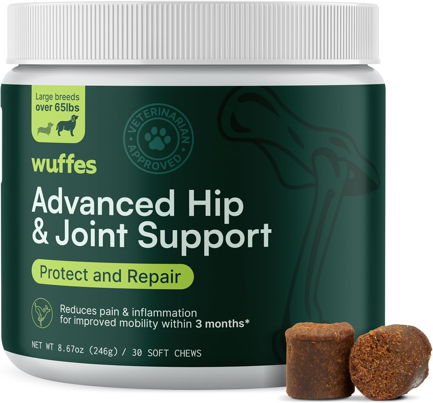 Wuffes Chewable Dog Hip and Joint Supplement for Small & Medium Breeds - Glucosamine & Chondroitin Chews - Dog Joint Supplements & Vitamins - Extended Joint Care - 60 Ct