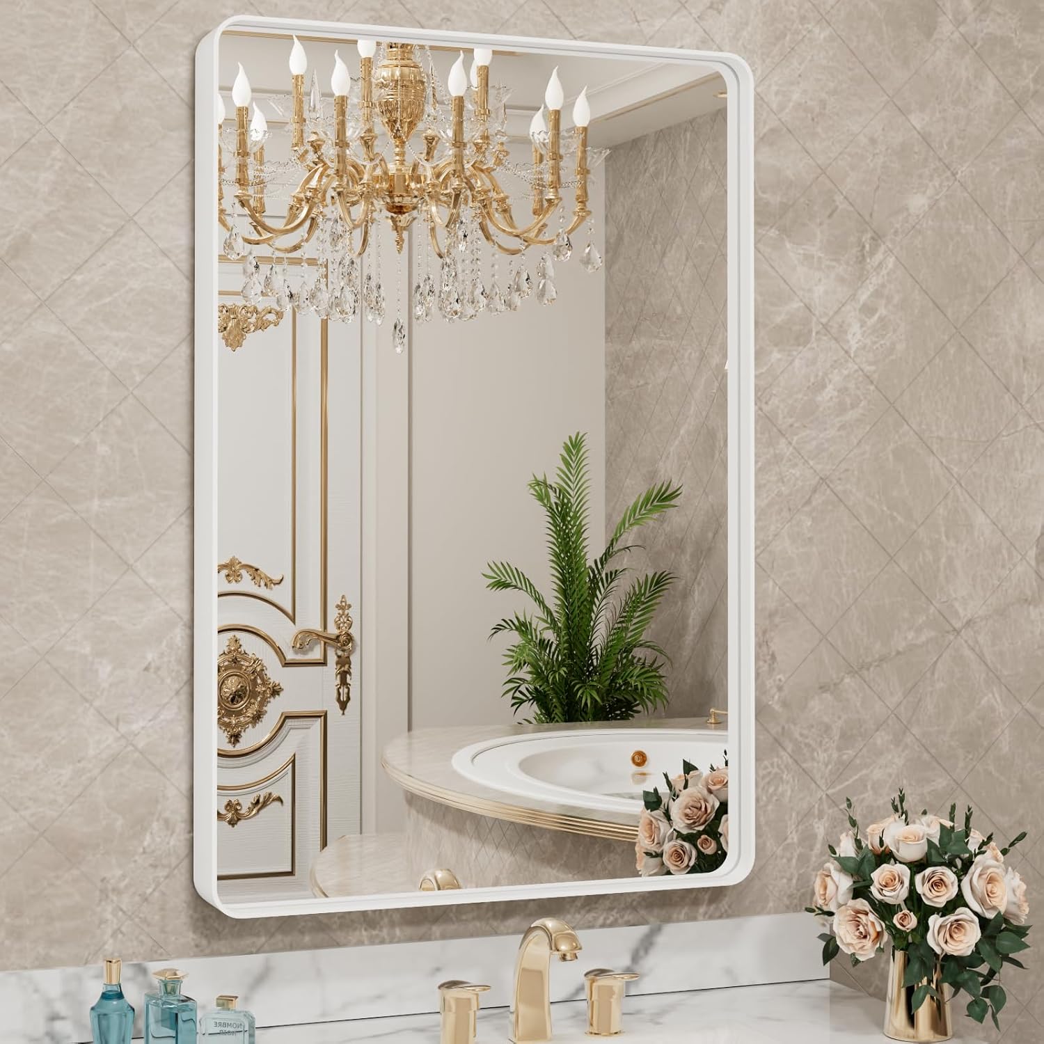LOAAO Black Metal Framed Bathroom Mirror for Wall, 22X30 Inch Rounded Rectangle Mirror, Matte Black Bathroom Vanity Mirror Farmhouse, Anti-Rust, Tempered Glass, Hangs Horizontally or Vertically