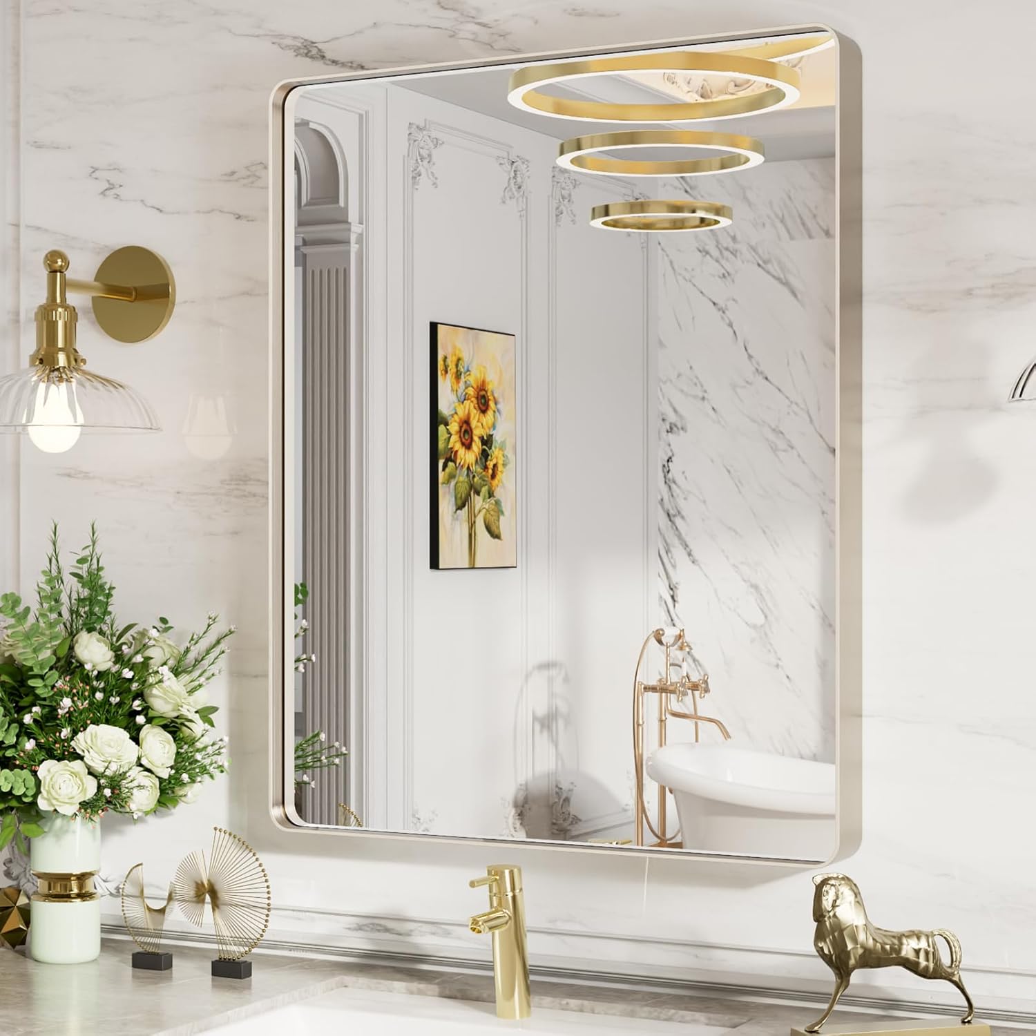 LOAAO Black Metal Framed Bathroom Mirror for Wall, 22X30 Inch Rounded Rectangle Mirror, Matte Black Bathroom Vanity Mirror Farmhouse, Anti-Rust, Tempered Glass, Hangs Horizontally or Vertically