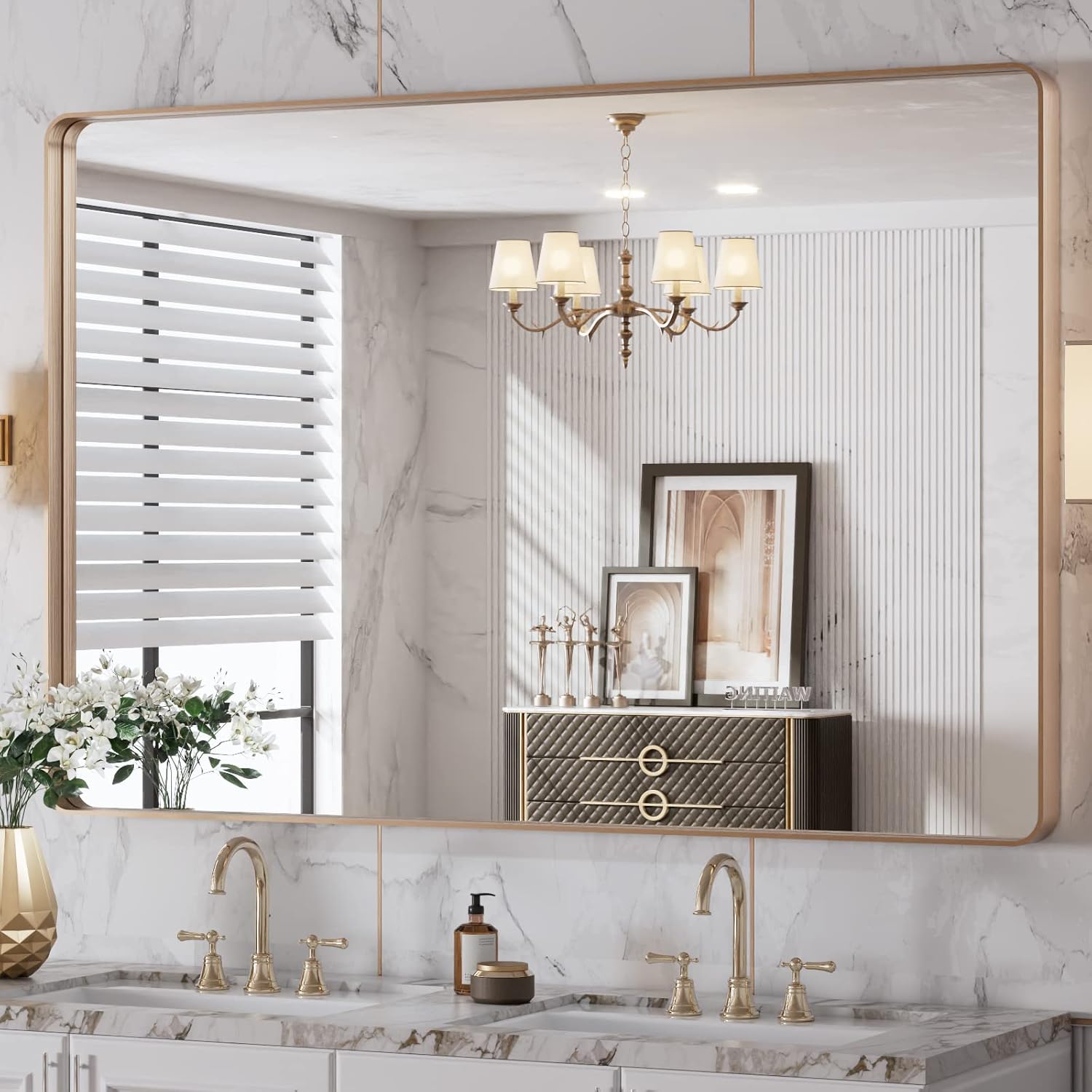 LOAAO Black Metal Framed Bathroom Mirror for Wall, 22X30 Inch Rounded Rectangle Mirror, Matte Black Bathroom Vanity Mirror Farmhouse, Anti-Rust, Tempered Glass, Hangs Horizontally or Vertically