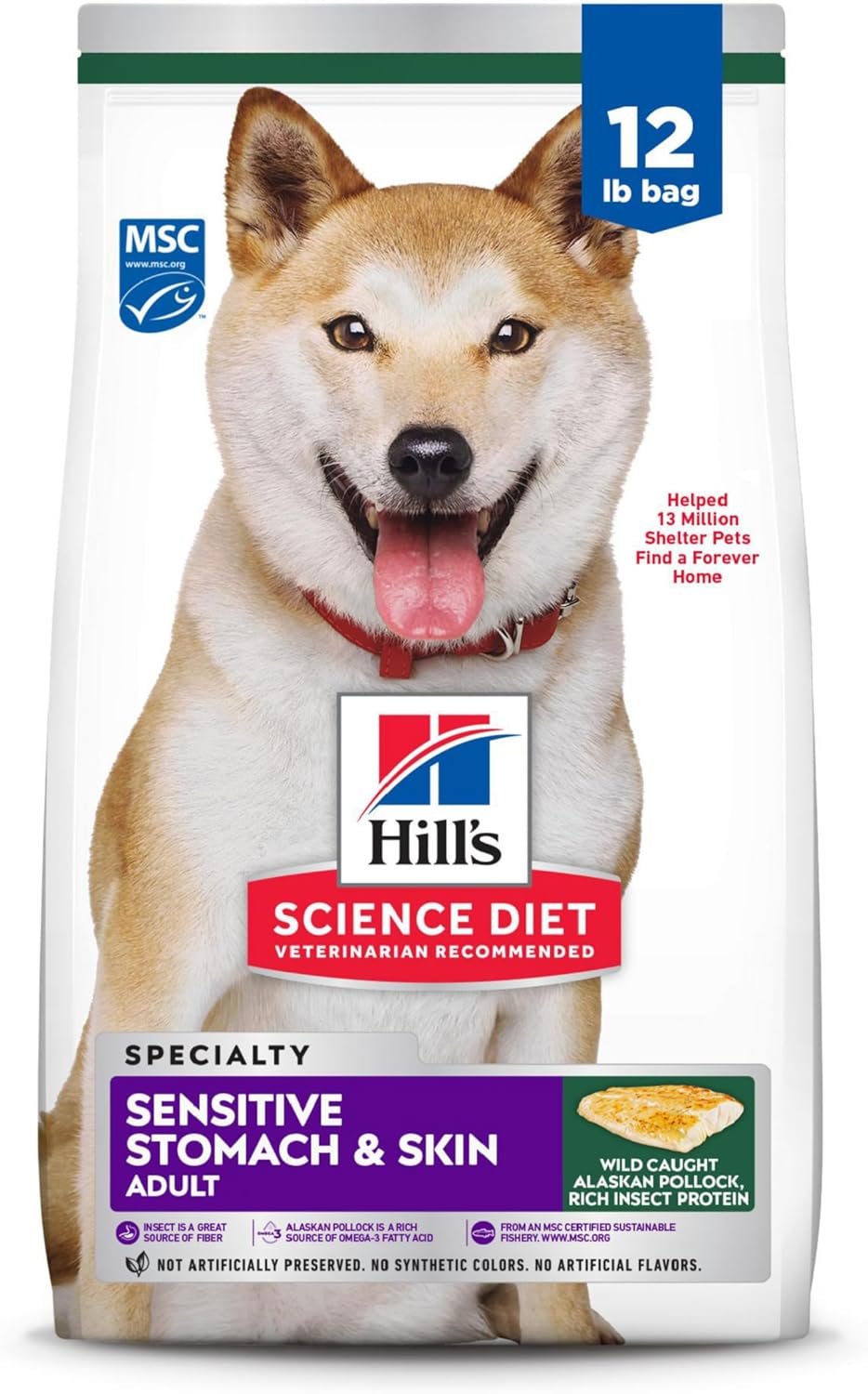 Hill's Science Diet Sensitive Stomach & Skin, Adult 1-6, Stomach & Skin Sensitivity Support, Dry Dog Food, Chicken Recipe, 30 lb Bag