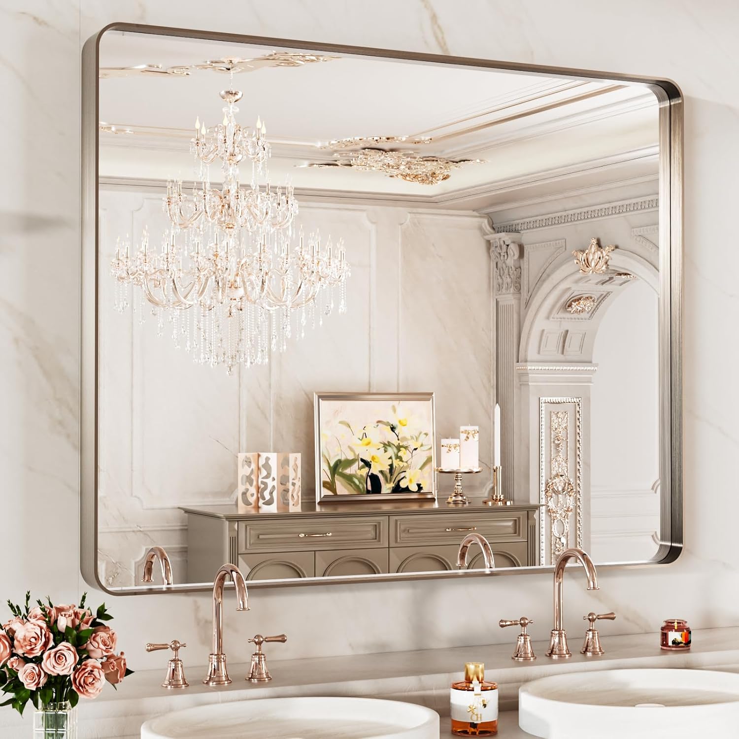 LOAAO Black Metal Framed Bathroom Mirror for Wall, 22X30 Inch Rounded Rectangle Mirror, Matte Black Bathroom Vanity Mirror Farmhouse, Anti-Rust, Tempered Glass, Hangs Horizontally or Vertically