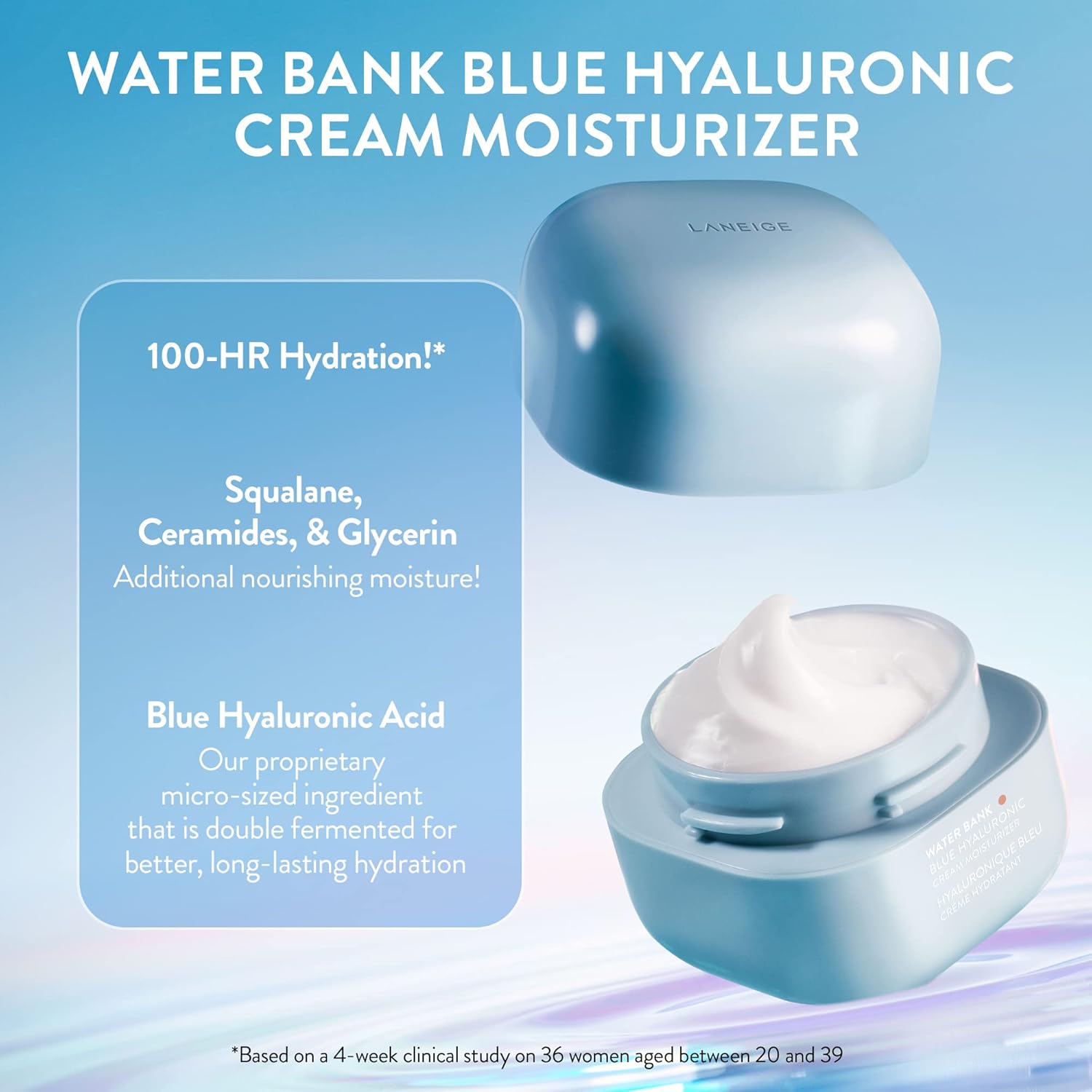 LANEIGE Water Bank Blue Hyaluronic Moisturizer: Barrier-Boosting Hydration, Squalane, Ceramide, Dermatologist-tested