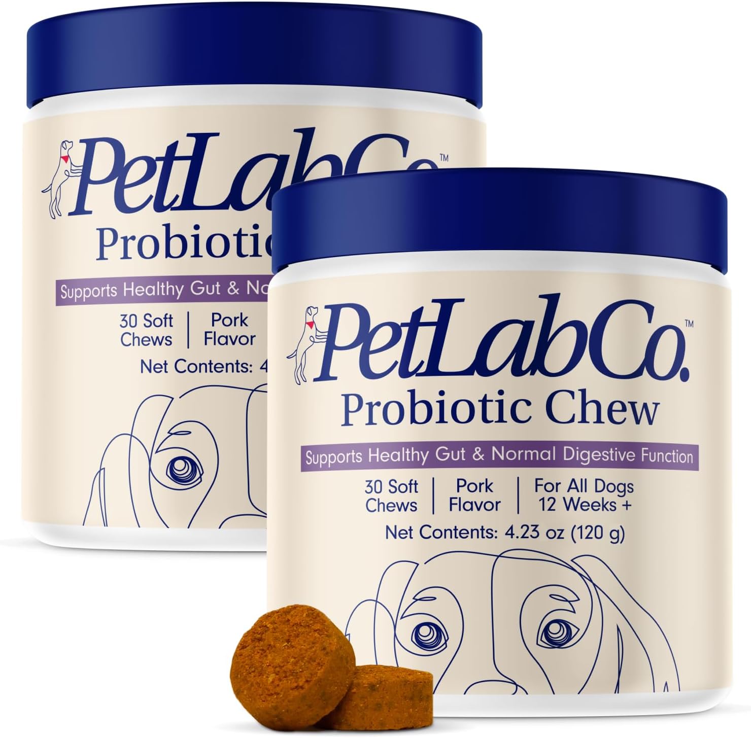 PetLab Co. Probiotics for Dogs, Support Gut Health, Occasional Diarrhea, Digestive Health & Seasonal Allergies - Pork Flavor - 30 Soft Chews - Packaging May Vary