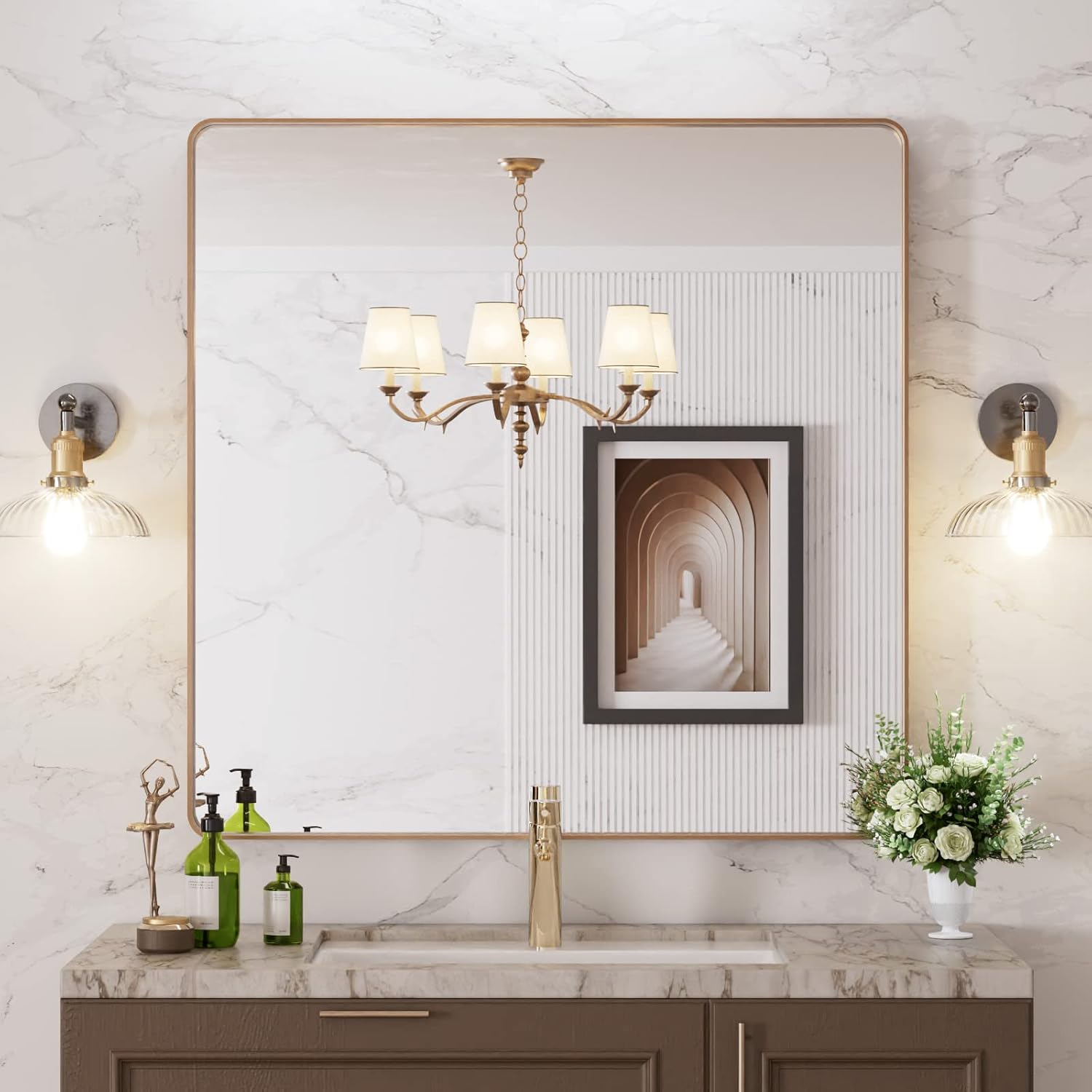 LOAAO Black Metal Framed Bathroom Mirror for Wall, 22X30 Inch Rounded Rectangle Mirror, Matte Black Bathroom Vanity Mirror Farmhouse, Anti-Rust, Tempered Glass, Hangs Horizontally or Vertically