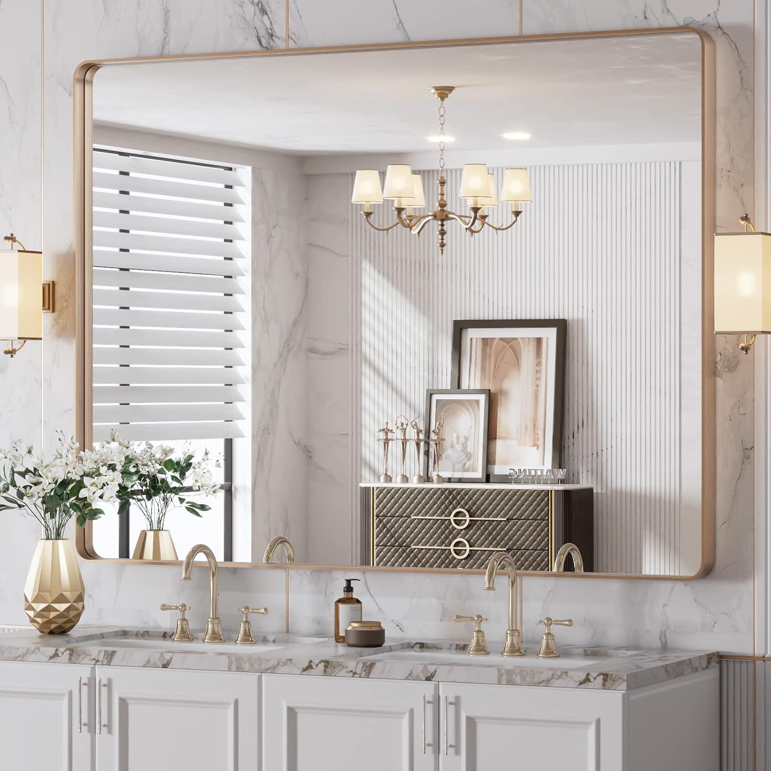 LOAAO Black Metal Framed Bathroom Mirror for Wall, 22X30 Inch Rounded Rectangle Mirror, Matte Black Bathroom Vanity Mirror Farmhouse, Anti-Rust, Tempered Glass, Hangs Horizontally or Vertically