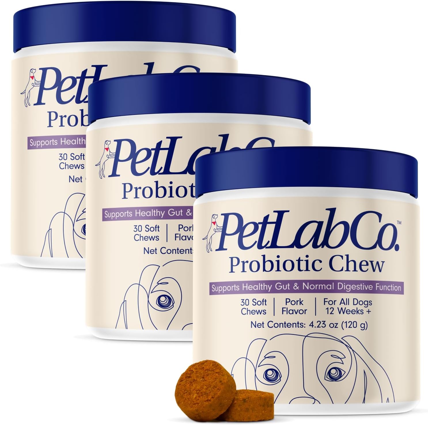 PetLab Co. Probiotics for Dogs, Support Gut Health, Occasional Diarrhea, Digestive Health & Seasonal Allergies - Pork Flavor - 30 Soft Chews - Packaging May Vary