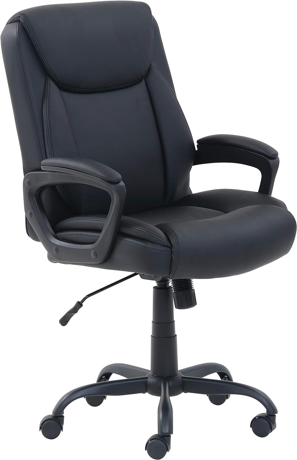 Amazon Basics Office Black Chair | PU Padded | Mid-Back | Armrest | 26"D x 23.75"W x 42"H