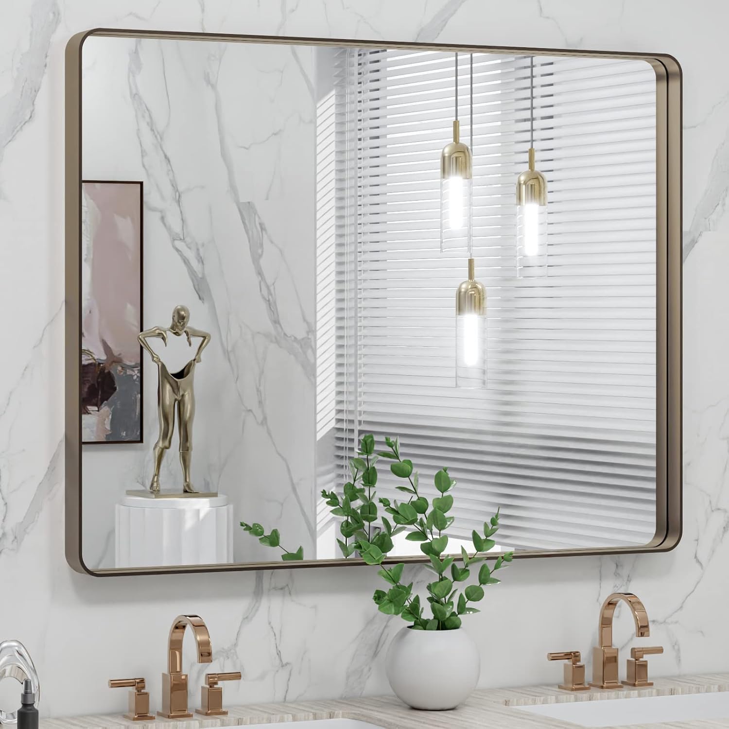 LOAAO Black Metal Framed Bathroom Mirror for Wall, 22X30 Inch Rounded Rectangle Mirror, Matte Black Bathroom Vanity Mirror Farmhouse, Anti-Rust, Tempered Glass, Hangs Horizontally or Vertically