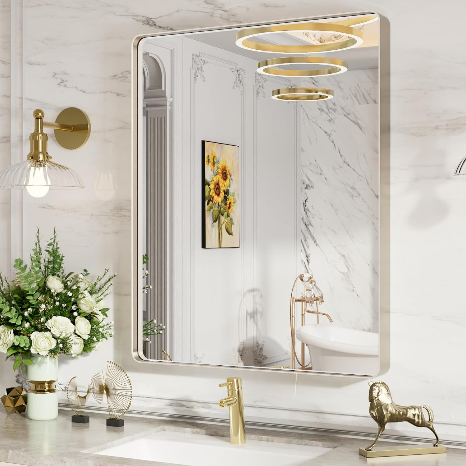 LOAAO Black Metal Framed Bathroom Mirror for Wall, 22X30 Inch Rounded Rectangle Mirror, Matte Black Bathroom Vanity Mirror Farmhouse, Anti-Rust, Tempered Glass, Hangs Horizontally or Vertically
