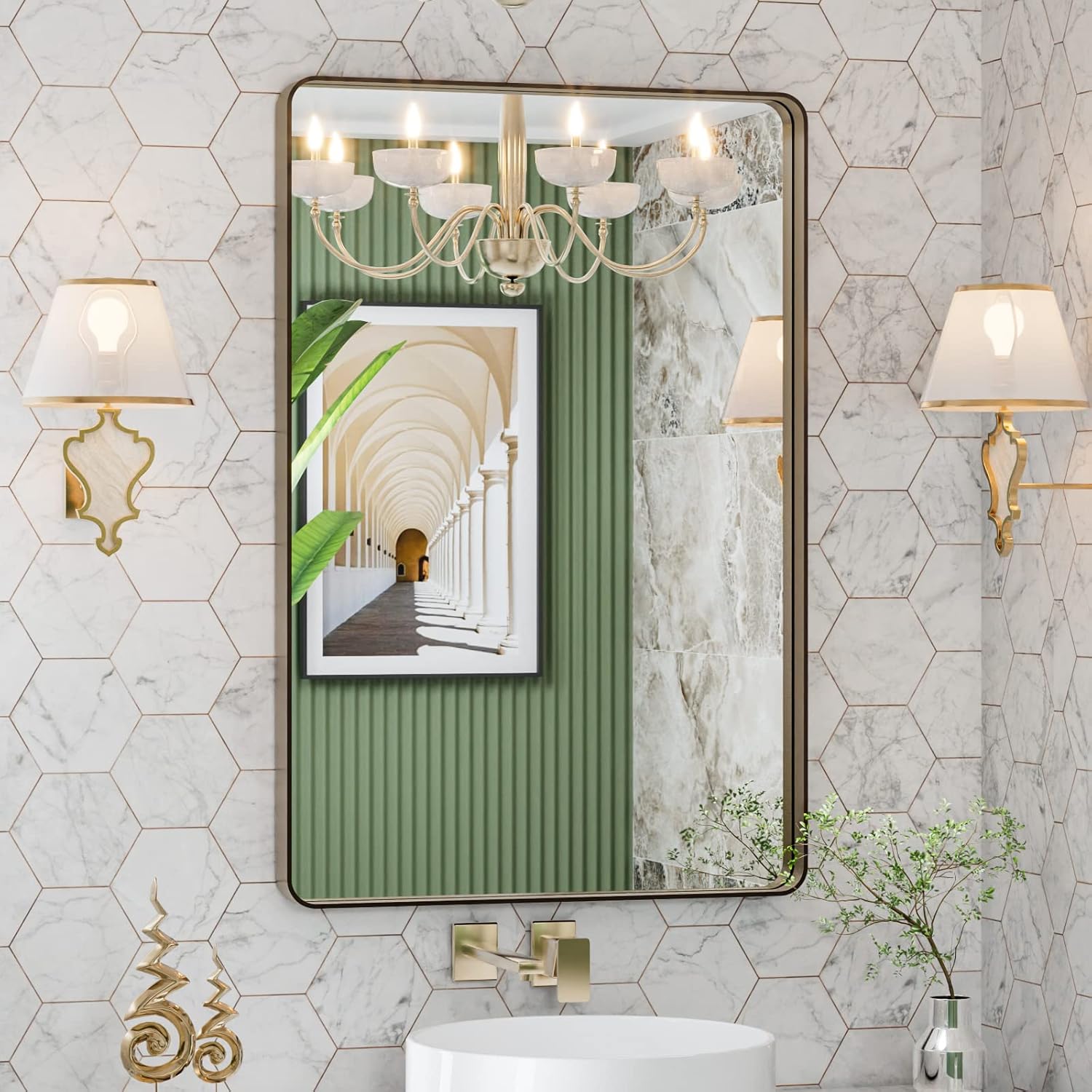 LOAAO Black Metal Framed Bathroom Mirror for Wall, 22X30 Inch Rounded Rectangle Mirror, Matte Black Bathroom Vanity Mirror Farmhouse, Anti-Rust, Tempered Glass, Hangs Horizontally or Vertically
