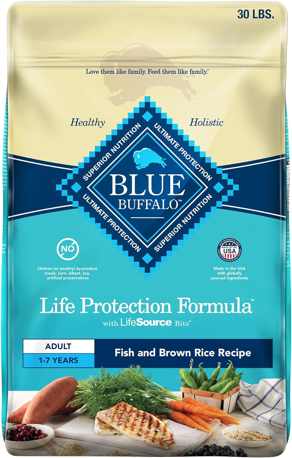 Blue Buffalo Life Protection Formula Adult Dry Dog Food, Helps Build and Maintain Strong Muscles, Made with Natural Ingredients, Chicken & Brown Rice Recipe, 30-lb. Bag