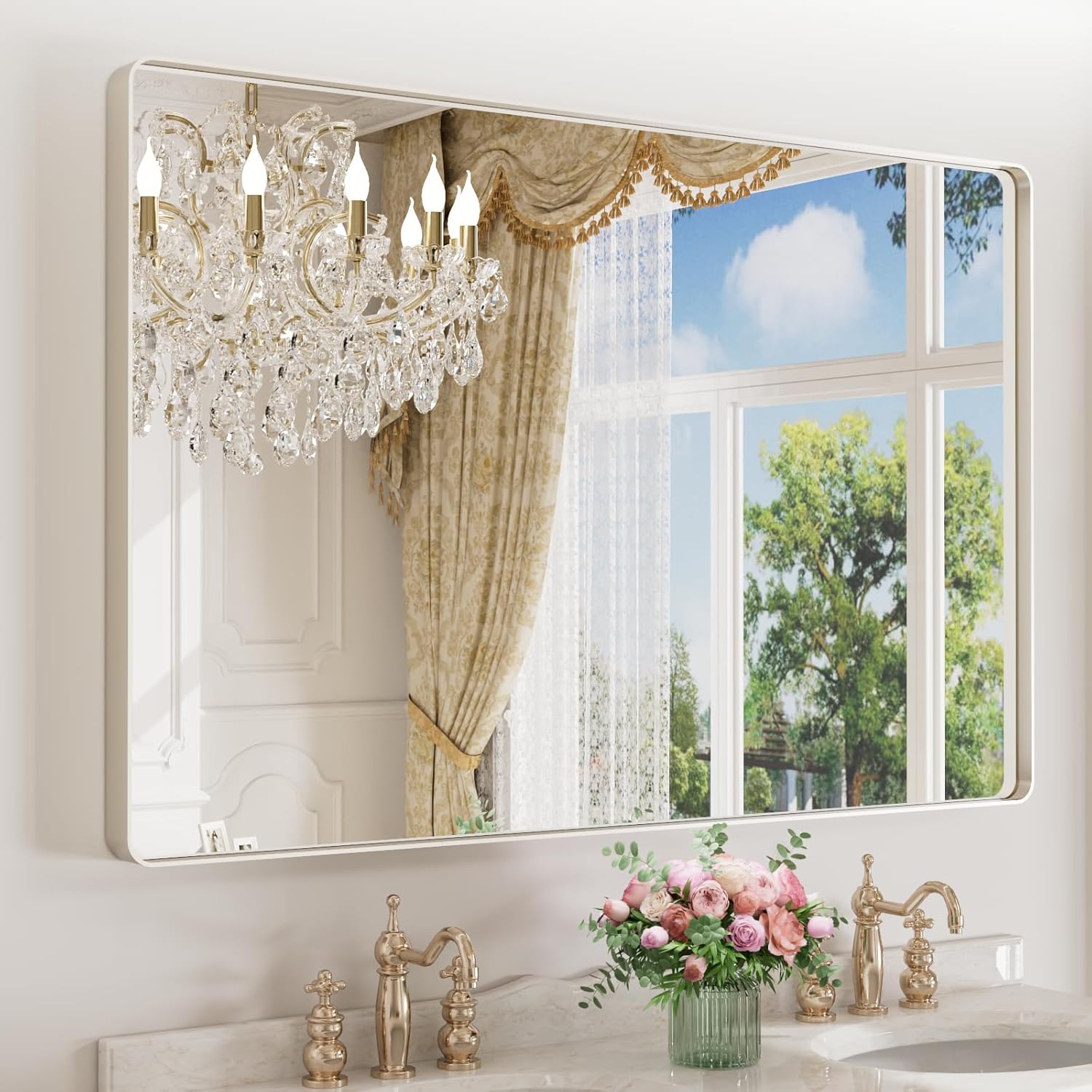 LOAAO Black Metal Framed Bathroom Mirror for Wall, 22X30 Inch Rounded Rectangle Mirror, Matte Black Bathroom Vanity Mirror Farmhouse, Anti-Rust, Tempered Glass, Hangs Horizontally or Vertically