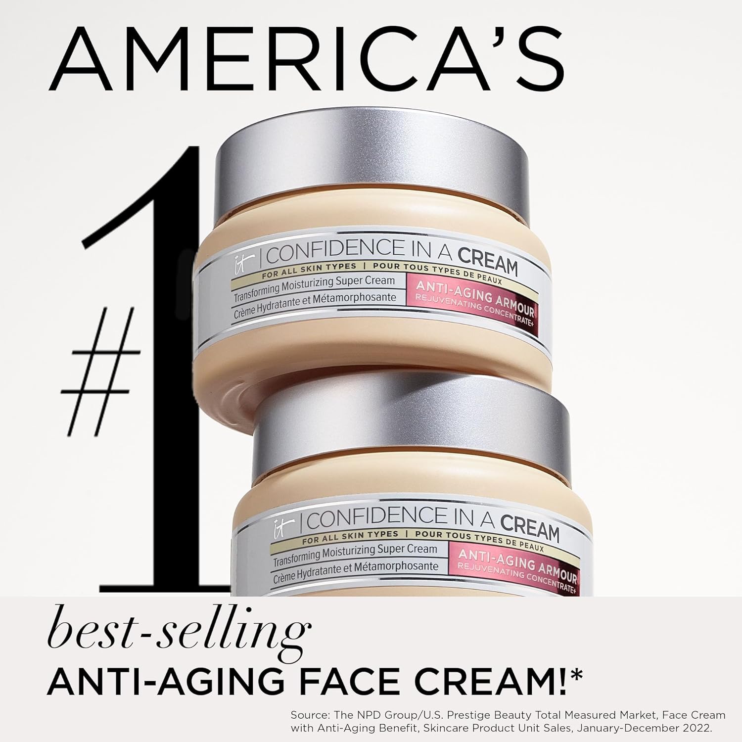 IT Cosmetics Confidence in a Cream Anti Aging Face Moisturizer – Visibly Reduces Fine Lines, Wrinkles & Signs of Aging Skin in 2 Weeks, 48HR Hydration with Hyaluronic Acid, Niacinamide
