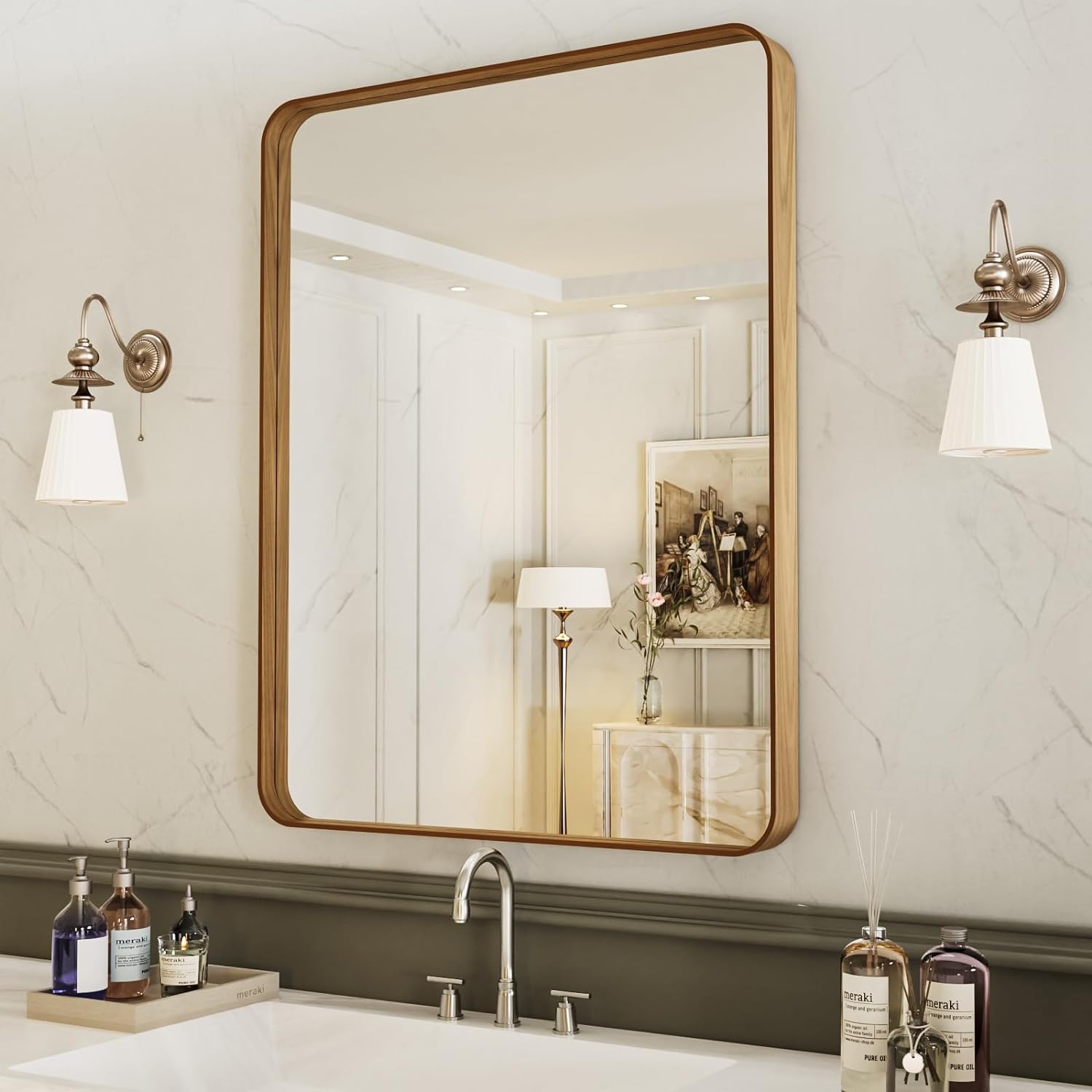 LOAAO Black Metal Framed Bathroom Mirror for Wall, 22X30 Inch Rounded Rectangle Mirror, Matte Black Bathroom Vanity Mirror Farmhouse, Anti-Rust, Tempered Glass, Hangs Horizontally or Vertically
