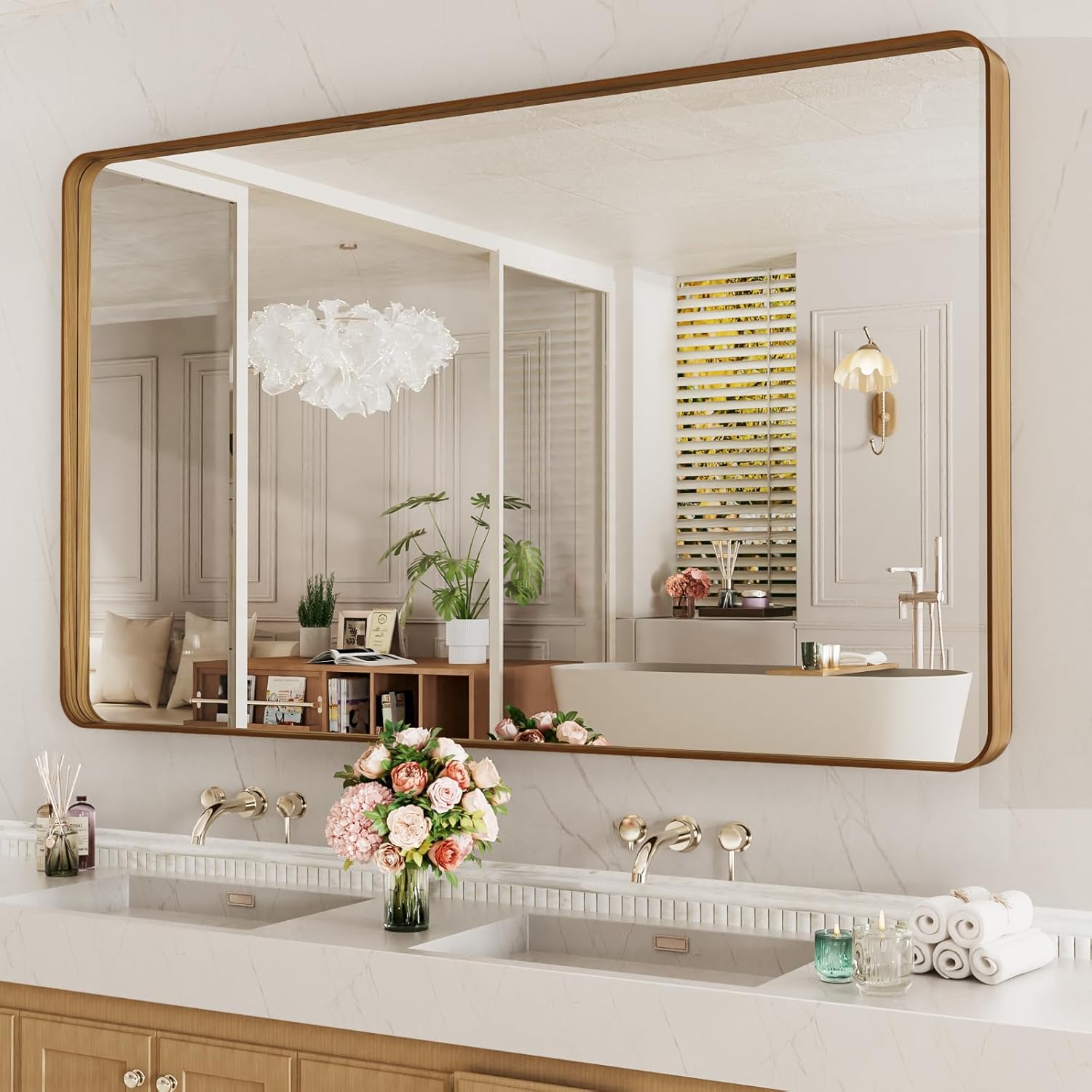 LOAAO Black Metal Framed Bathroom Mirror for Wall, 22X30 Inch Rounded Rectangle Mirror, Matte Black Bathroom Vanity Mirror Farmhouse, Anti-Rust, Tempered Glass, Hangs Horizontally or Vertically