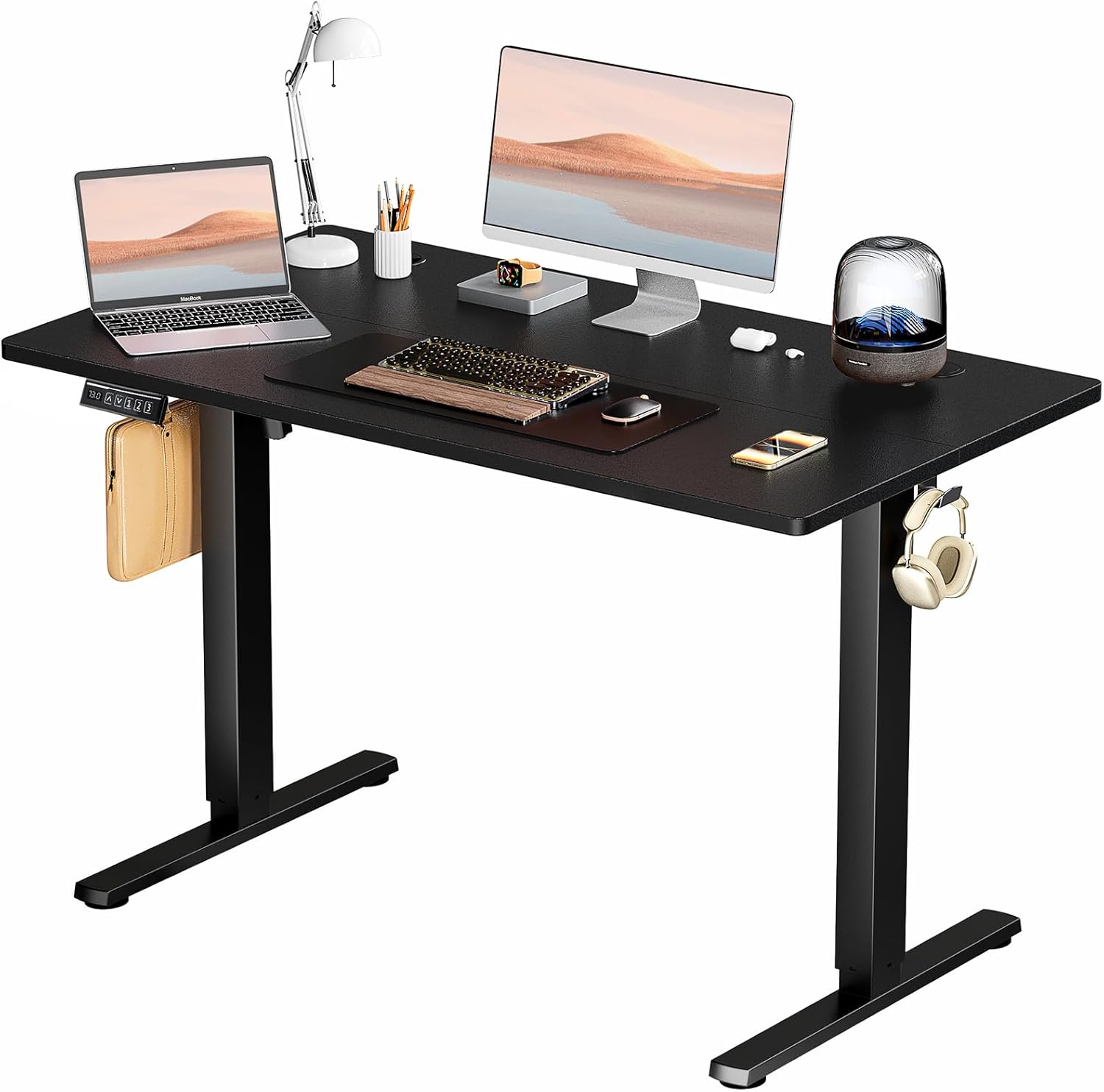 SMUG Standing Desk, Adjustable Height Electric Sit Stand Up Down Computer Table, 40x24 Inch Ergonomic Rising Desks for Work Office Home, Modern Lift Motorized Gaming Desktop Workstation, White