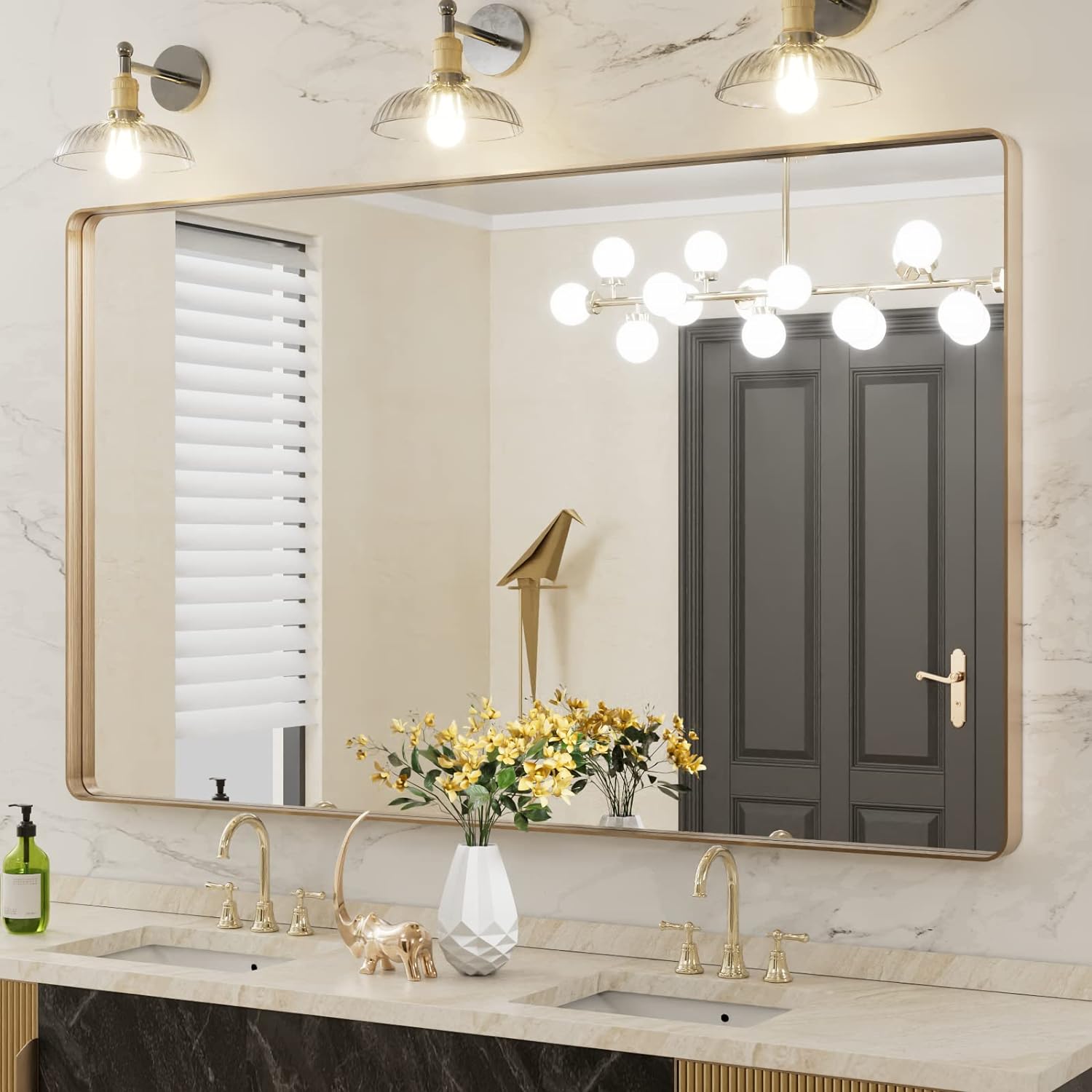 LOAAO Black Metal Framed Bathroom Mirror for Wall, 22X30 Inch Rounded Rectangle Mirror, Matte Black Bathroom Vanity Mirror Farmhouse, Anti-Rust, Tempered Glass, Hangs Horizontally or Vertically